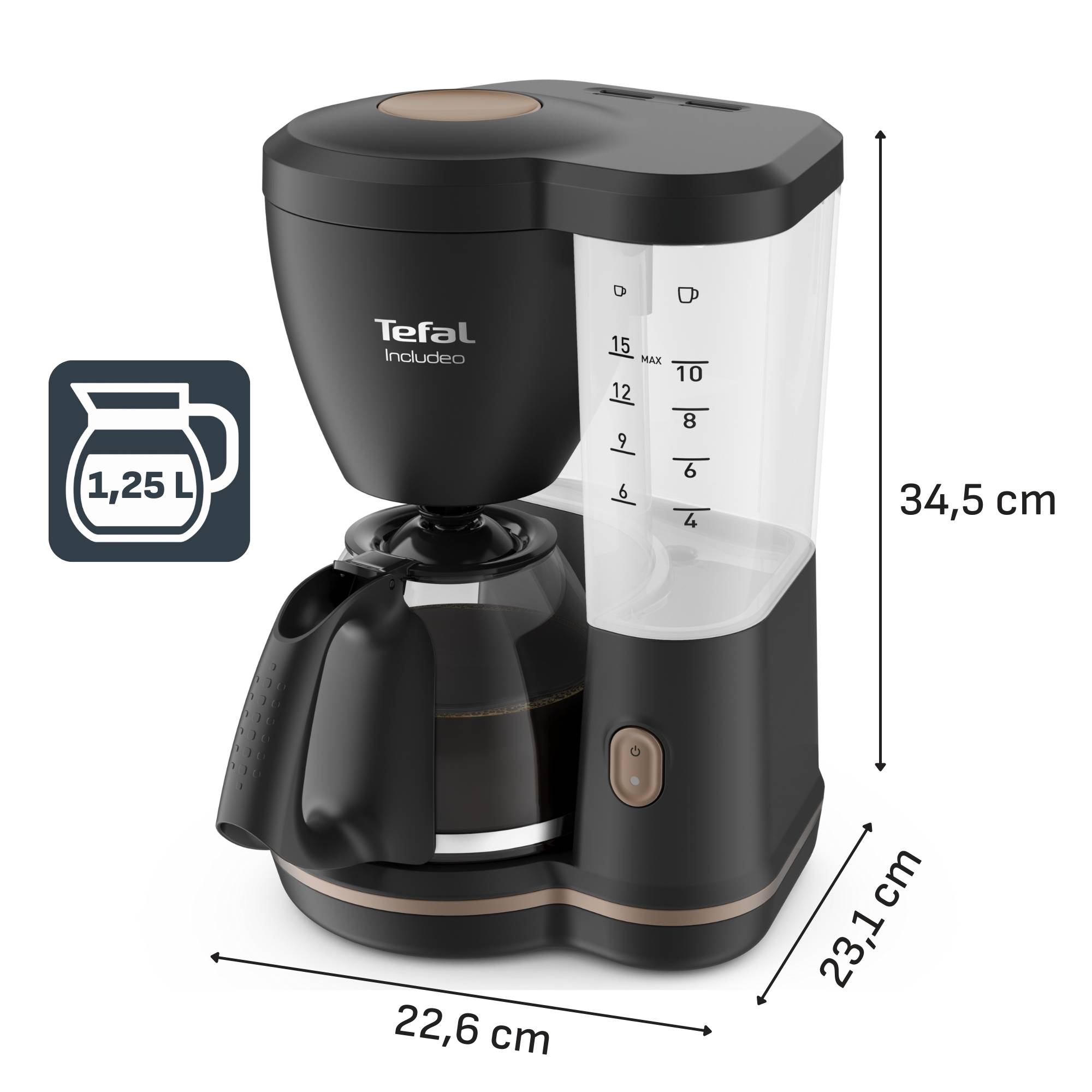 Incluedo, Cafetière filtre, 1.25 L, 10 à 15 tasses, Arrêt automatique