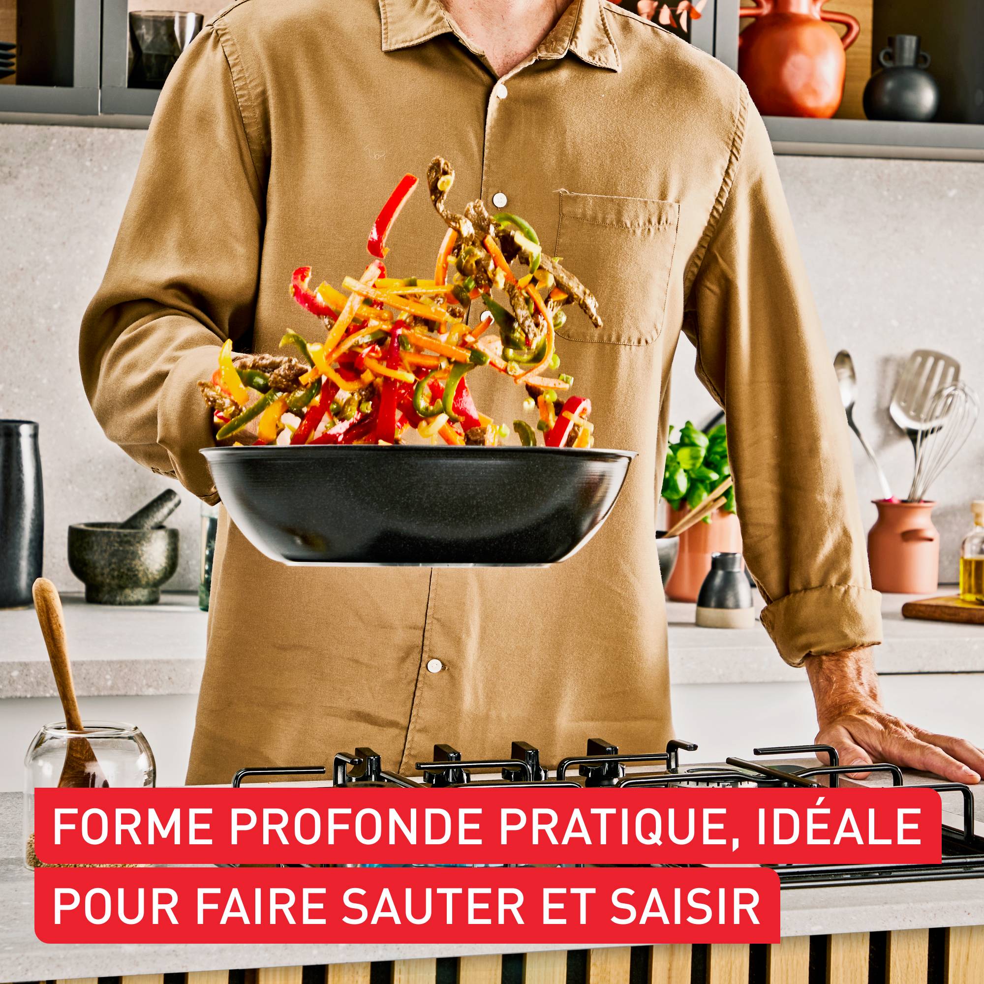 Experience Ceramic, Poêle wok 28 cm, Revêtement céramique antiadhésif haute performance
