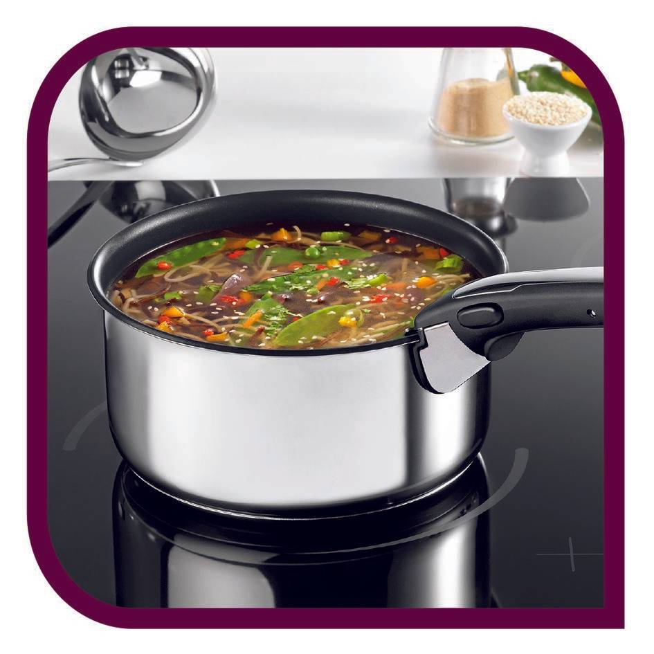 Ingenio Préférence, Lot 3 pcs, 2 casseroles + 1 poignée amovible, Inox, Induction