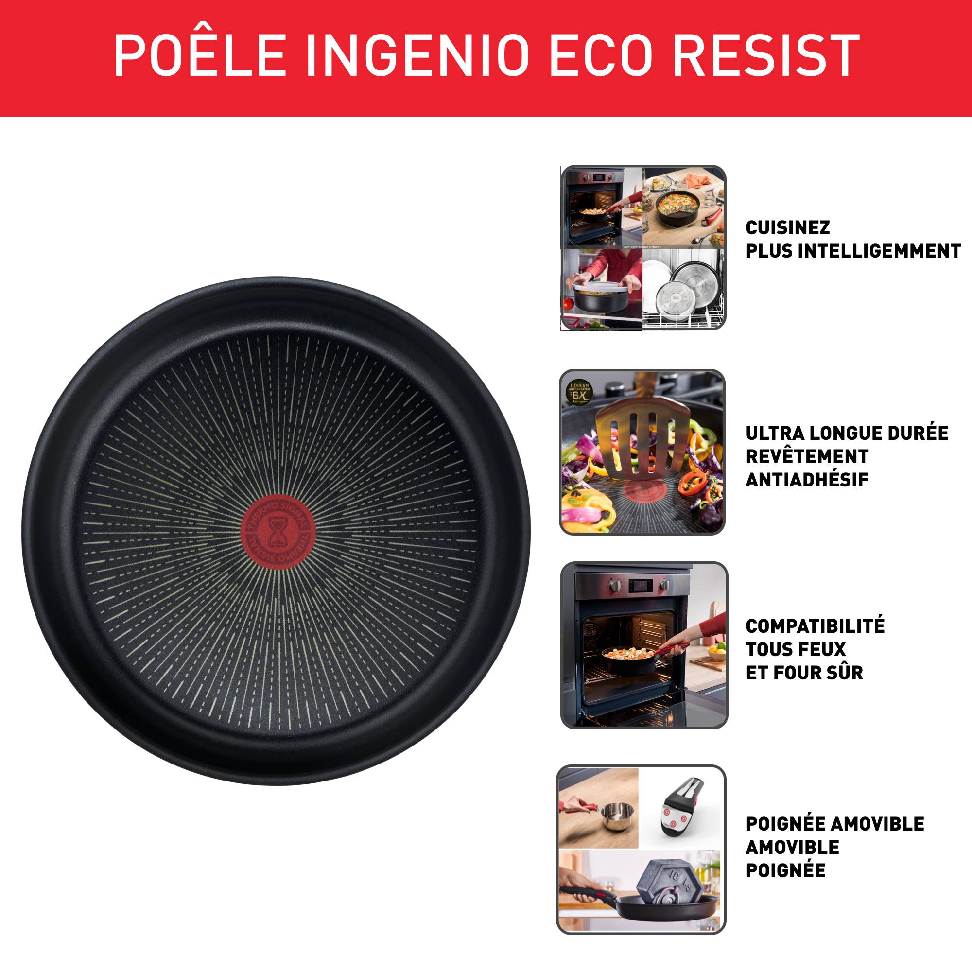Ingenio Eco Resist, Poêle 22 cm, Design empilable, Noir, Induction