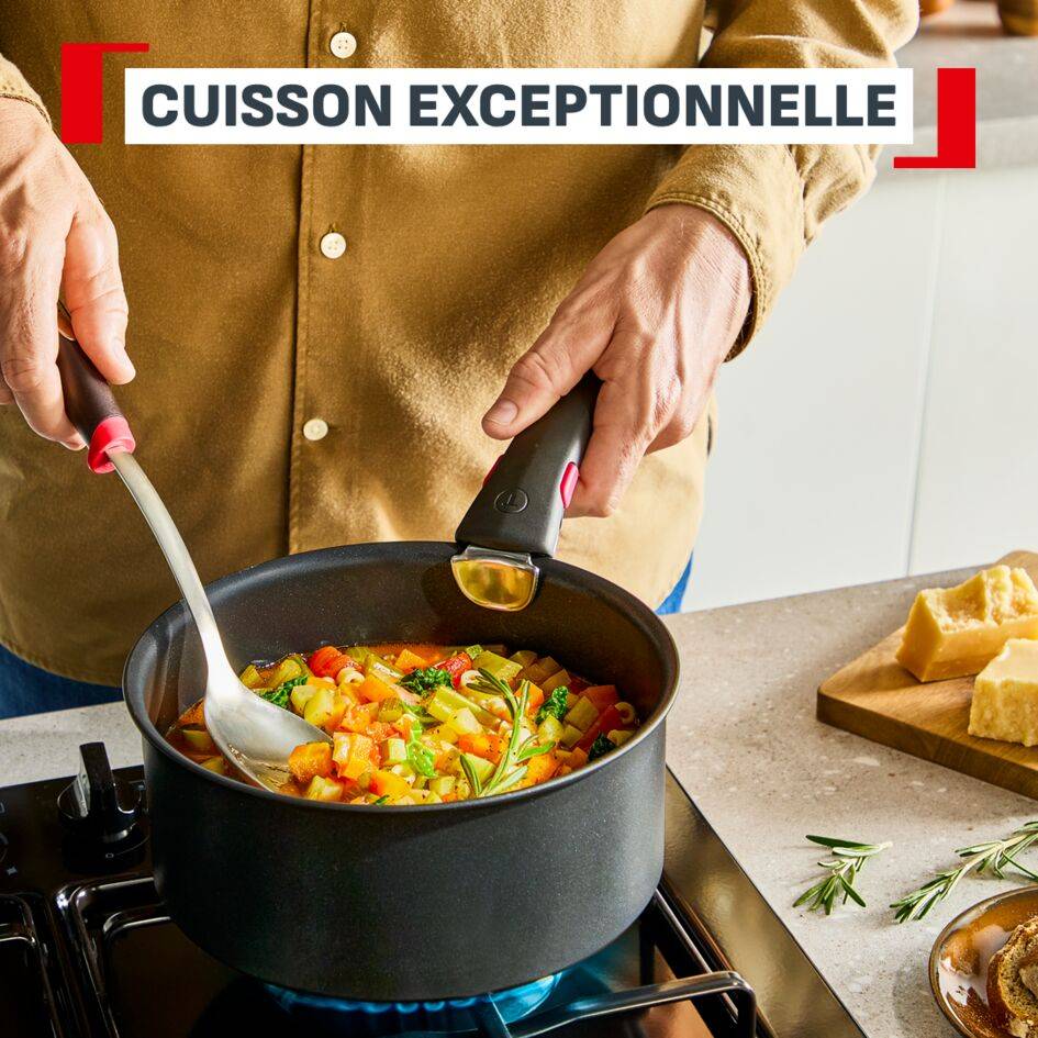 Ingenio Excellence+, Casseroles 16/18/20&nbsp;cm, Empilable, Revêtement antiadhésif, Induction