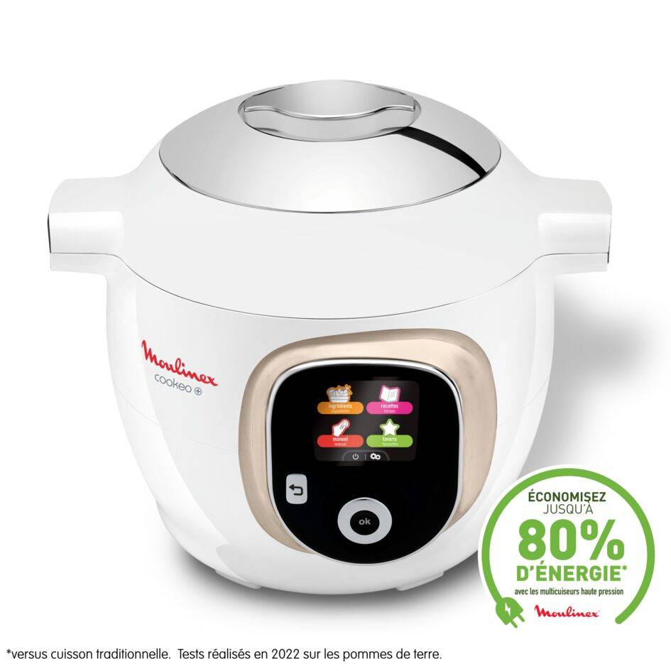 Cookeo+ Connect 200 recettes Blanc, avec louche incluse