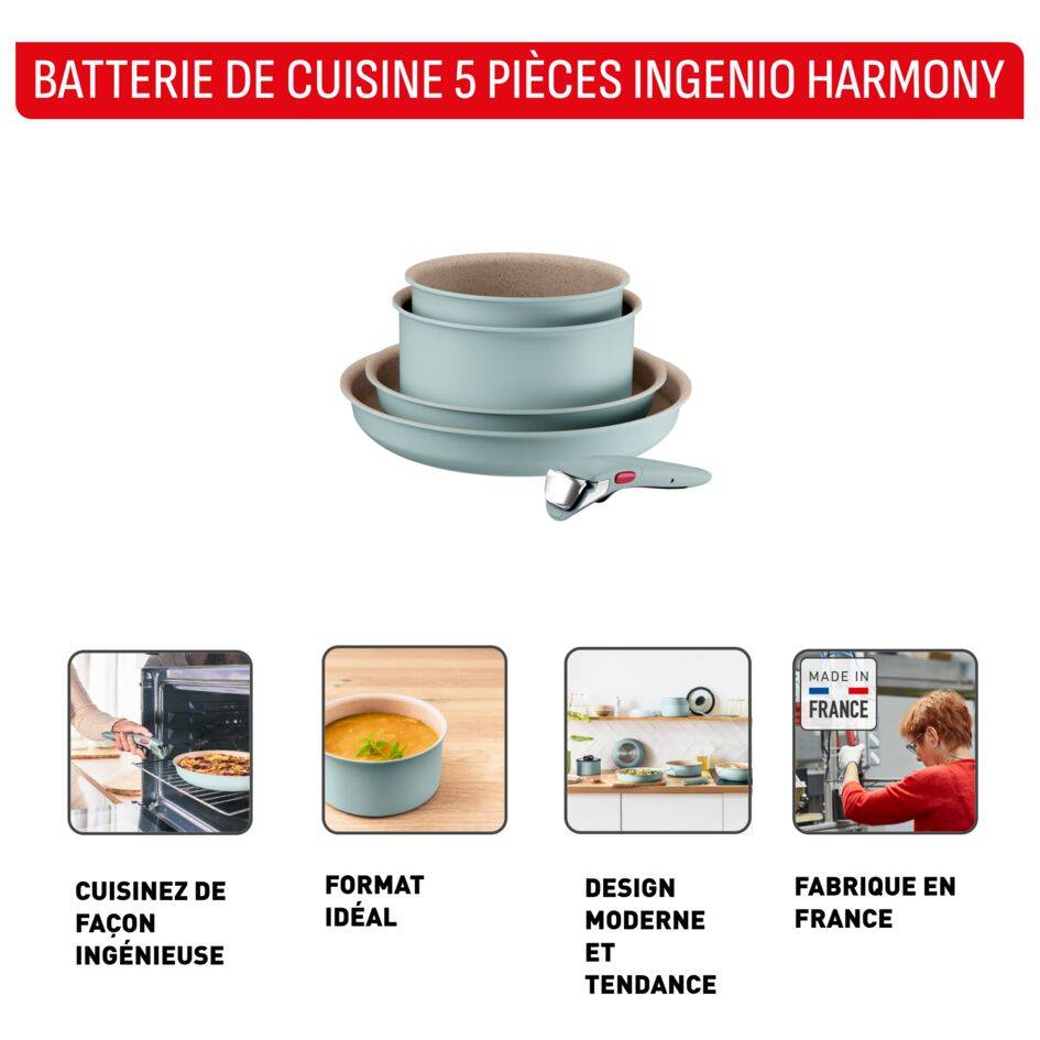 Ingenio Harmony, Batterie de cuisine 5&nbsp;pièces, Poignée amovible