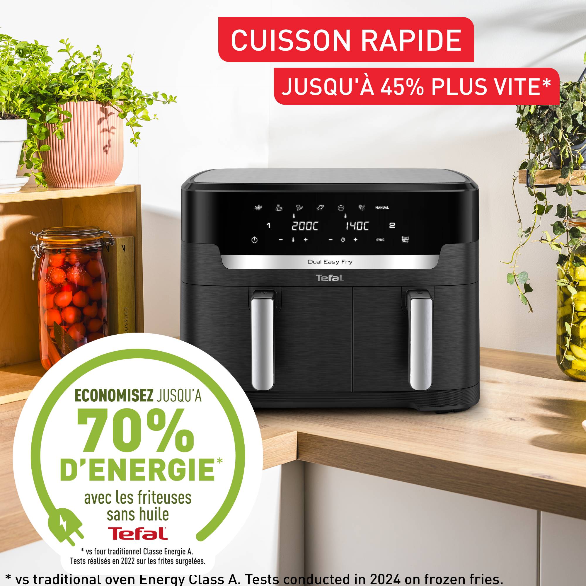 Dual Easy Fry XXL, Air fryer double tiroir, 11L, Jusqu'à 10&nbsp;personnes