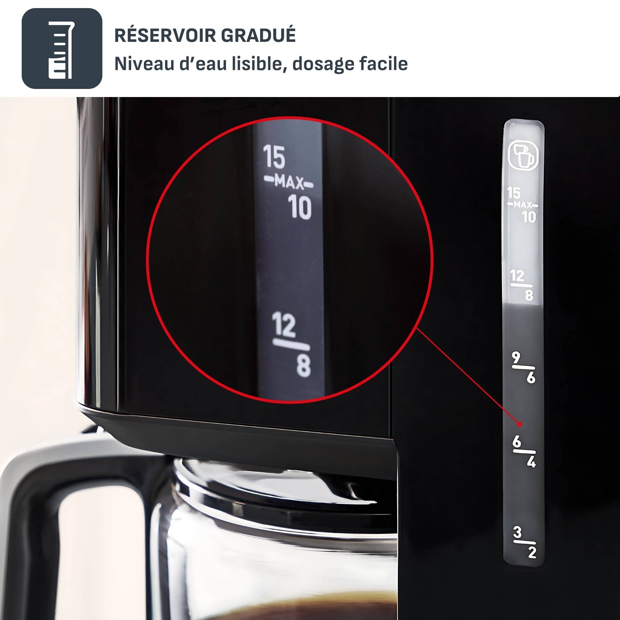 Cafetière programmable SMART'N LIGHT noire écran numérique 1,25L