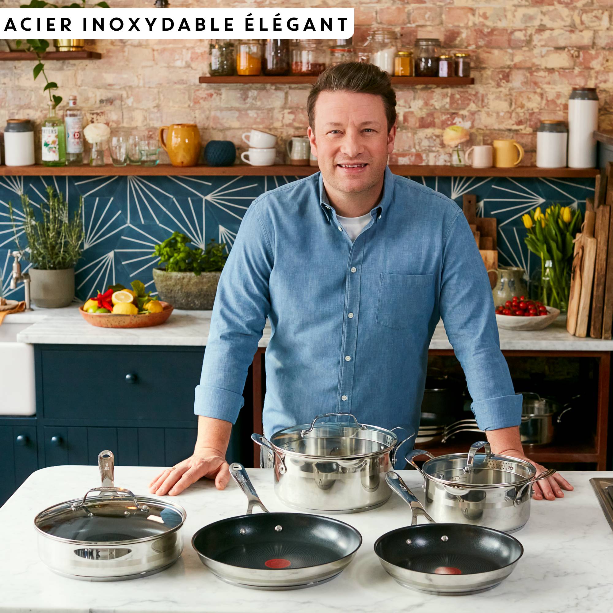 COOK' SMART Jamie Oliver Poêle Wok Inox 28 cm Revêtement anti-adhésif