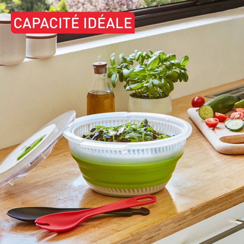 Tefal, Essoreuse à salade pliable, 4&nbsp;L, Compacte, Base antidérapante, Compatible lave-vaisselle