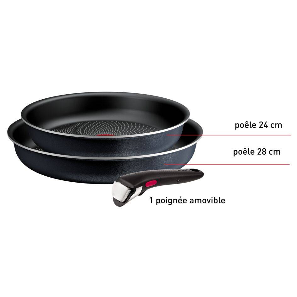 Ingenio So'Light, Antiadhésif, Poêles 24/28 cm + poignée, Induction, Légèreté
