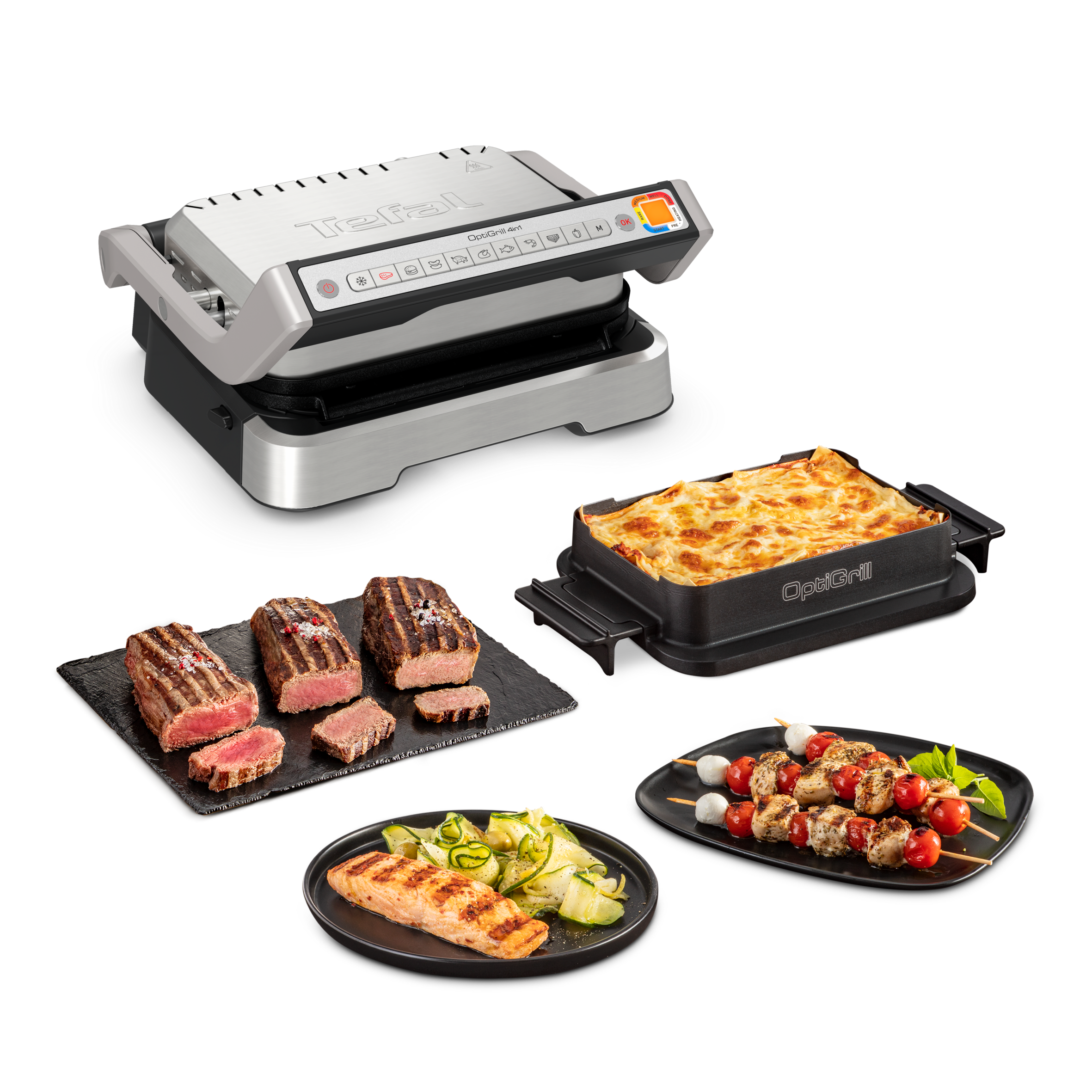 Optigrill 4-en-1, Grill intelligent, Fonctions barbecue et four, 9 programmes, Cuissons sur mesure