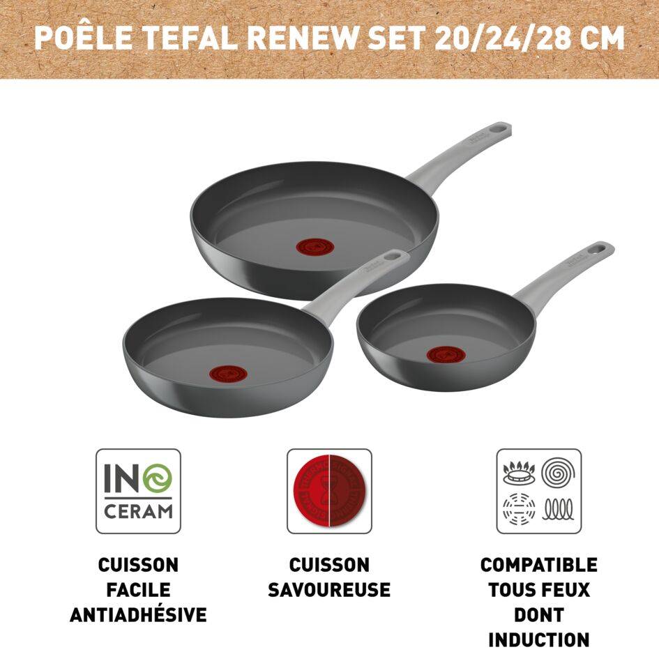 Renew On, Céramique antiadhésive, Poêles 20/24/28 cm, Induction