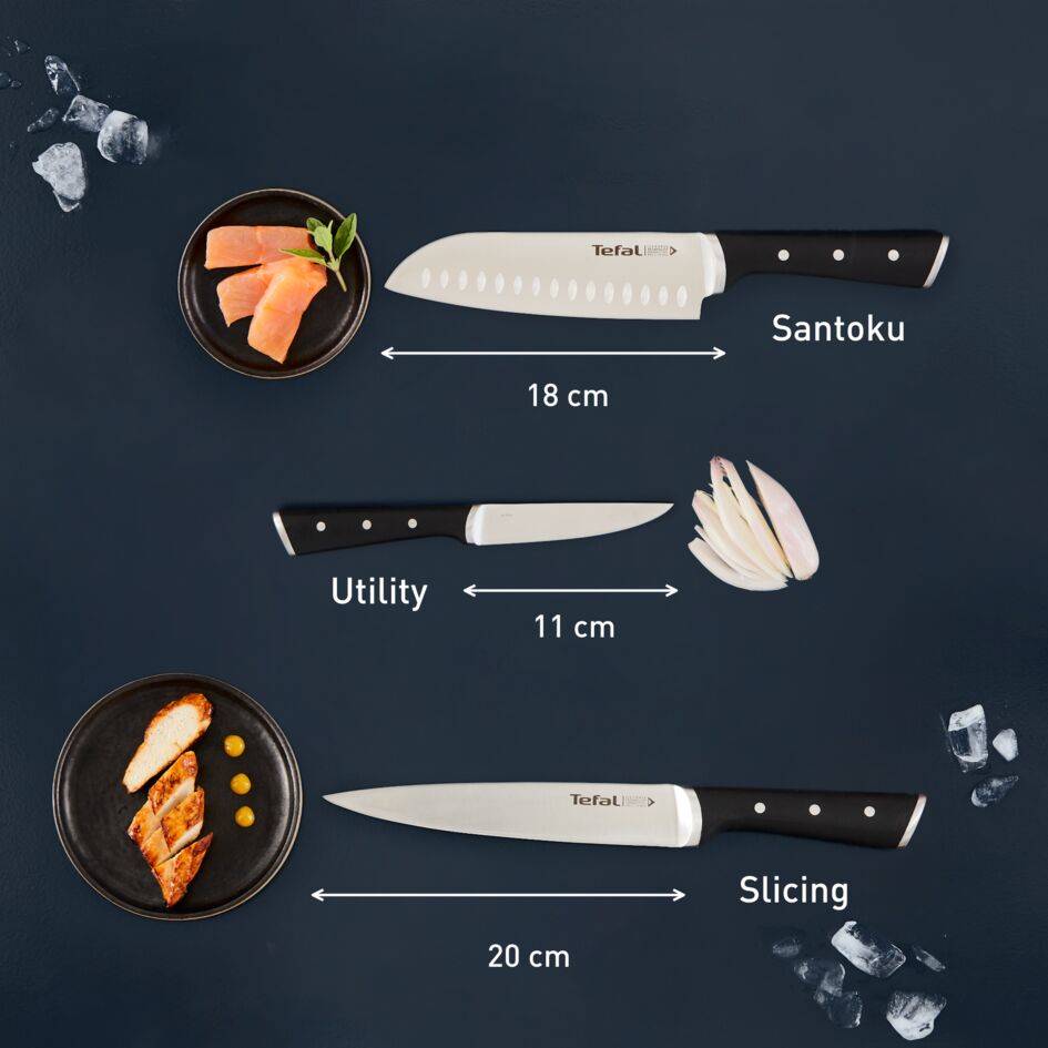 Set Ice Force 3 pièces : Couteaux à trancher 20cm + Santoku 18cm + Utilitaire 11cm