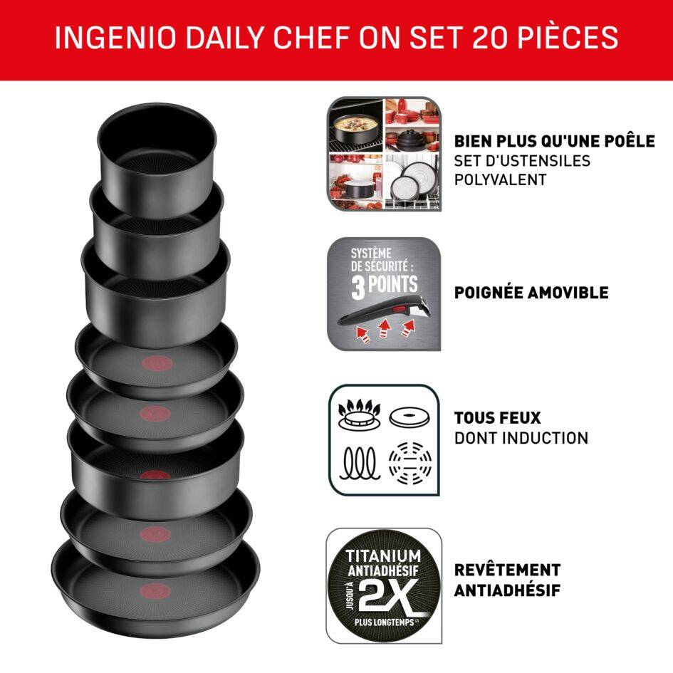 Ingenio Daily Chef, Antiadhésif, Batterie de cuisine 20 pièces, Induction