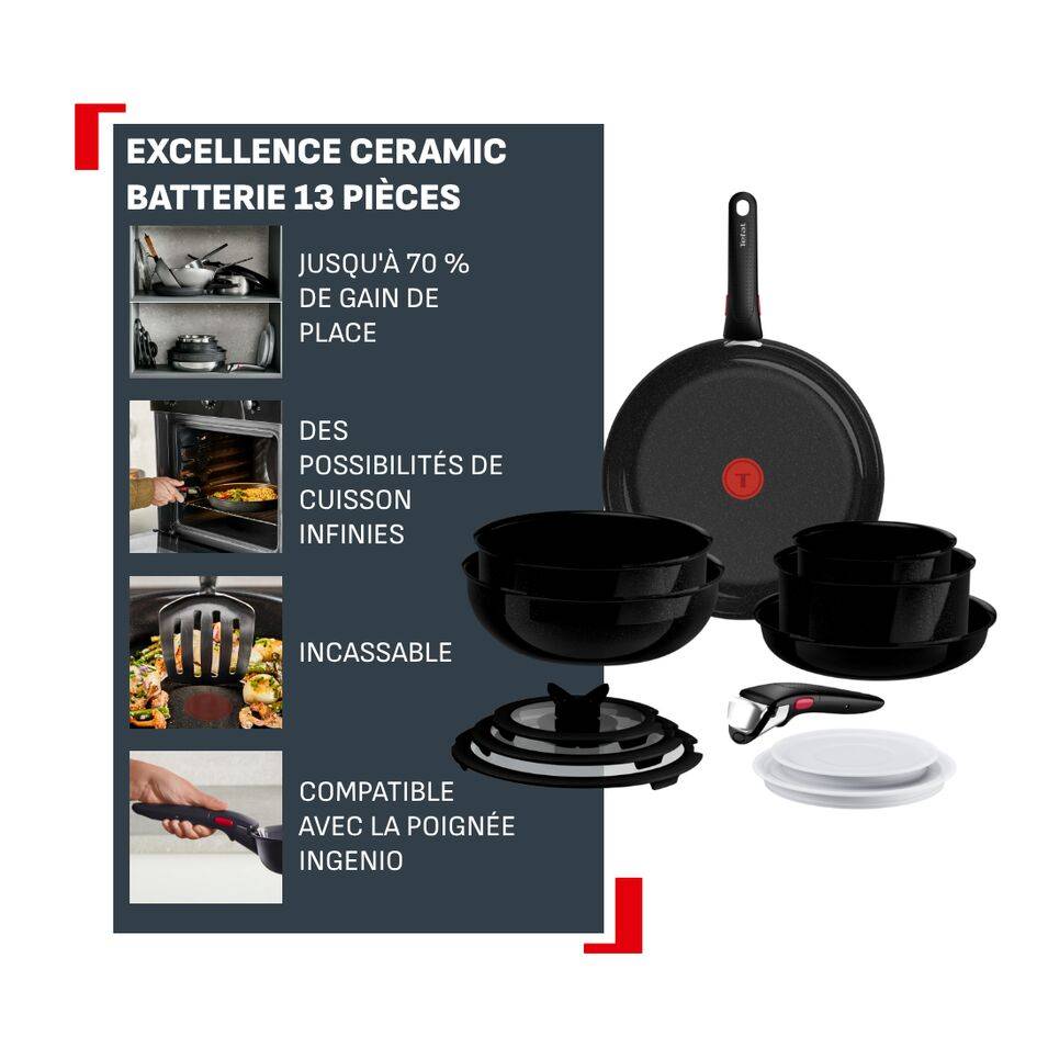 Ingenio Excellence Ceramic, Batterie de cuisine 13&nbsp;pièces, Empilable, Revêtement céramique