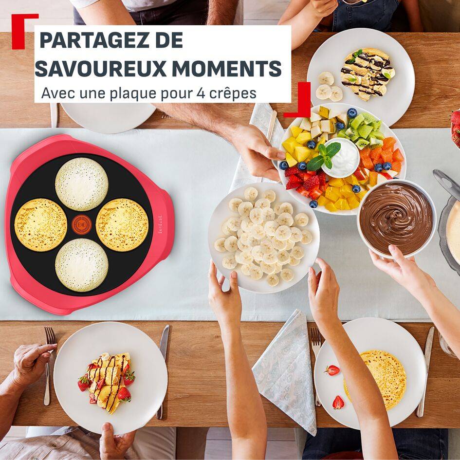 Easy Crep'Party, Appareil à crêpes électrique, Plaque amovible 4 mini crêpes, Louche, 4 spatules