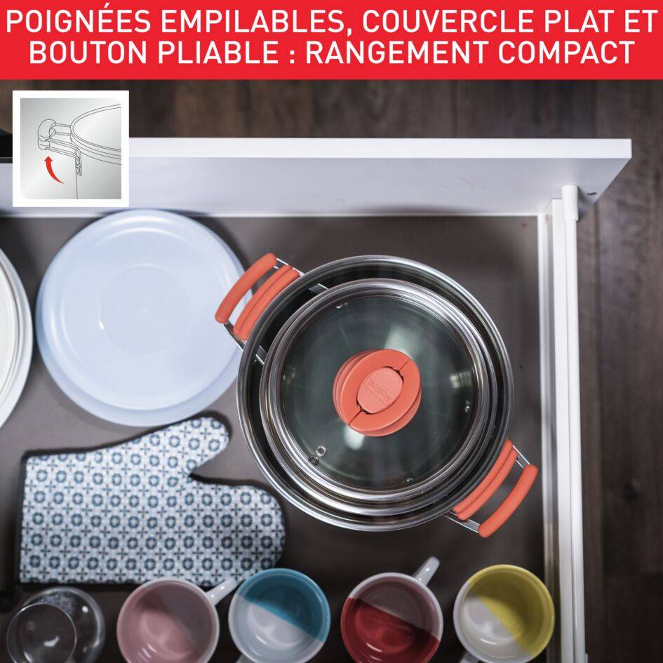 Opti'space, Inox, Faitouts 18/20/24 cm + couvercles, Induction