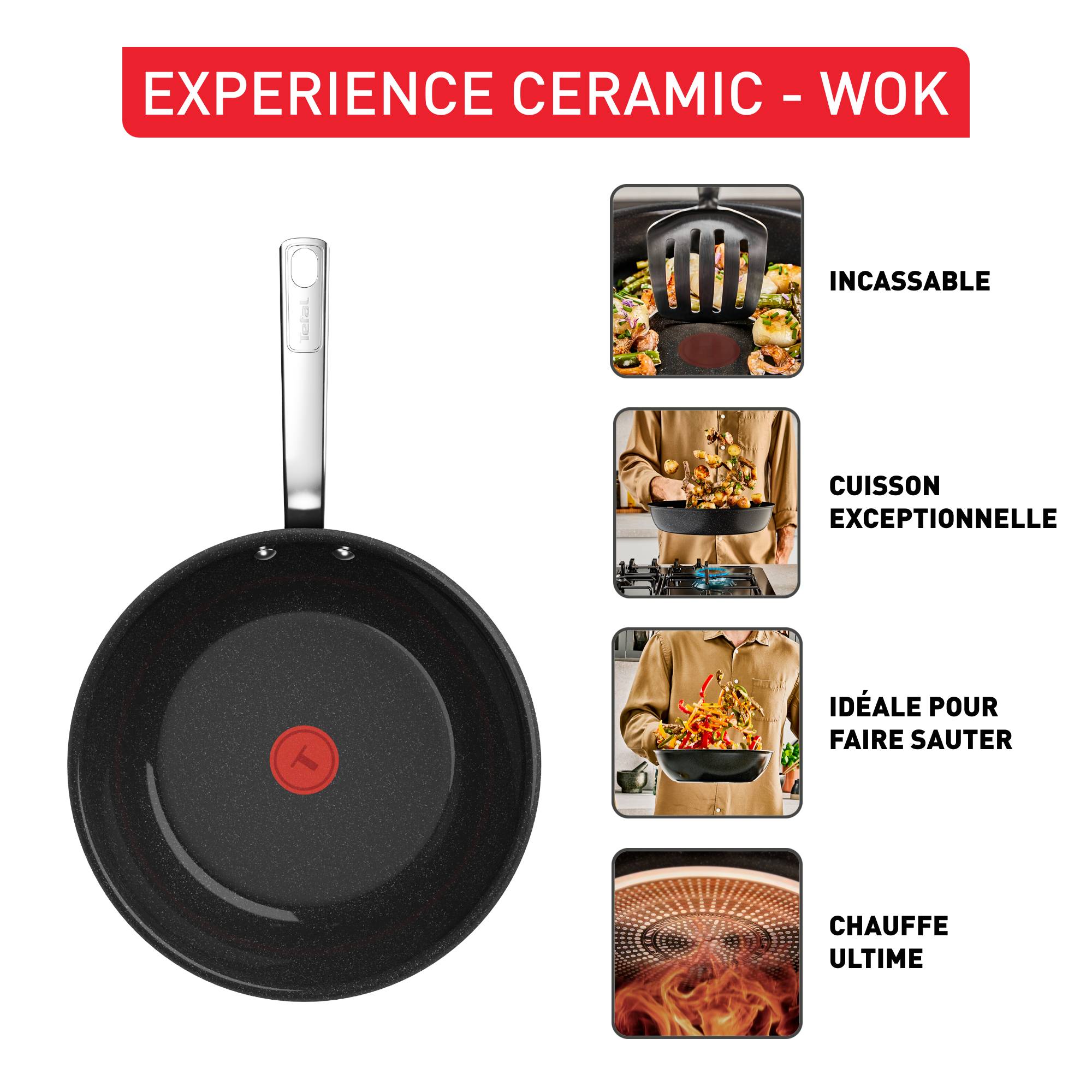 Experience Ceramic, Poêle wok 28 cm, Revêtement céramique antiadhésif haute performance