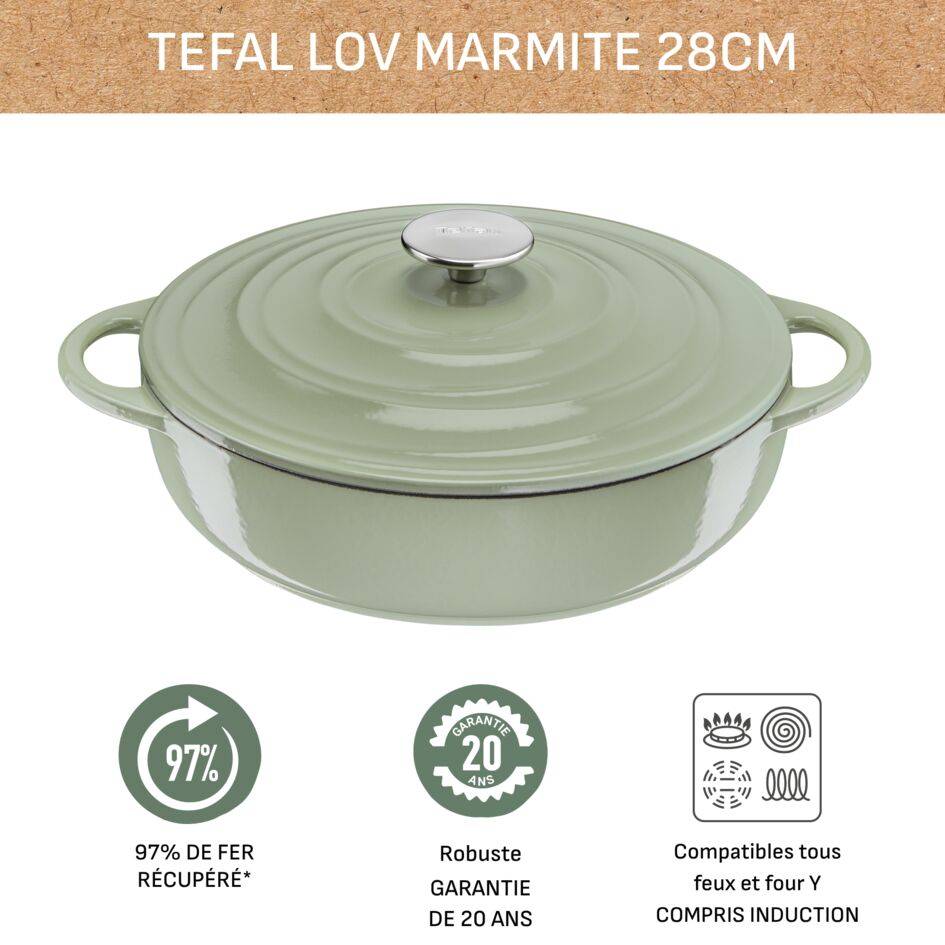 LOV, Sauteuse en fonte 28 cm, Induction, Four, Vert Lichen