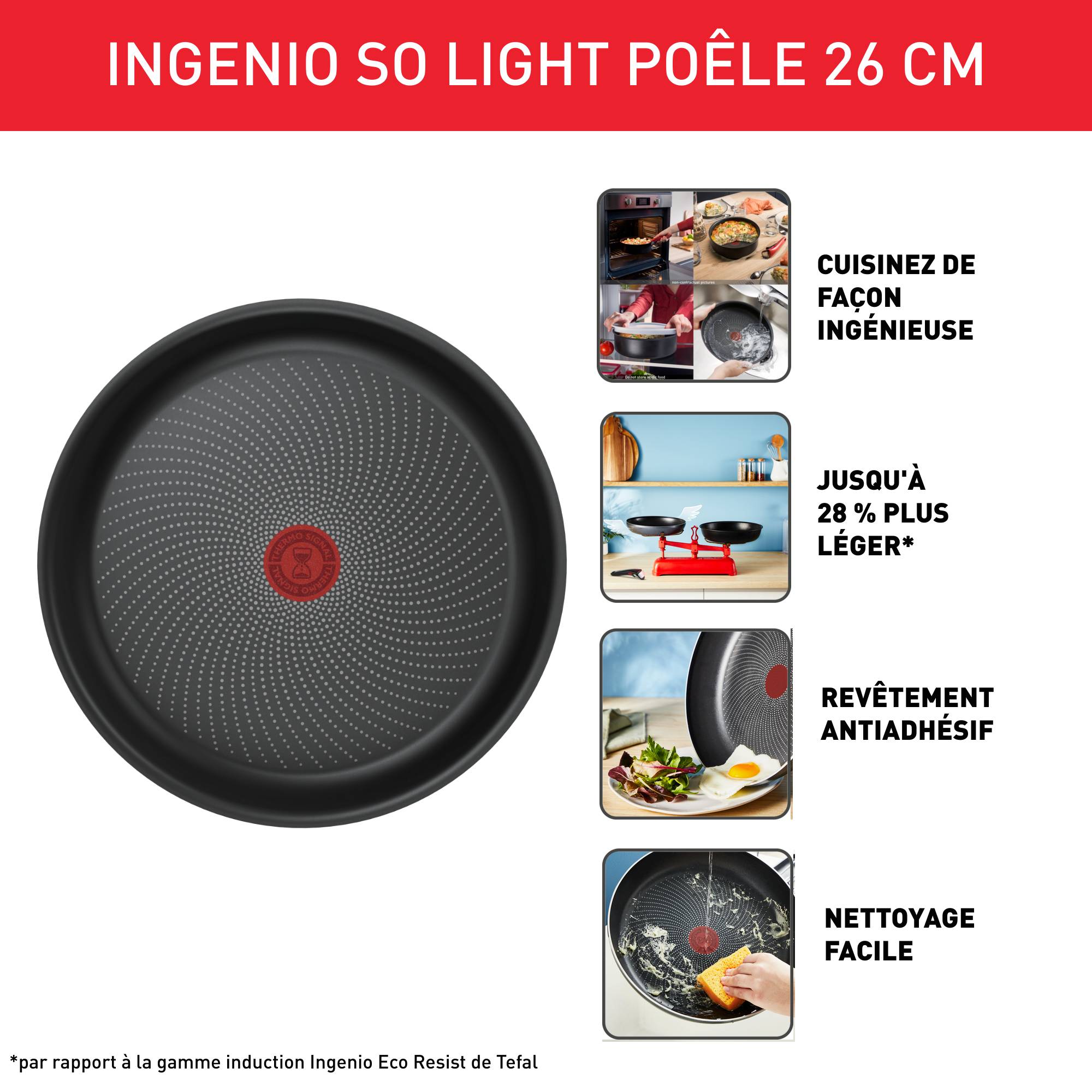 Ingenio So'Light, Antiadhésif, Poêle 26 cm, Induction, Légèreté