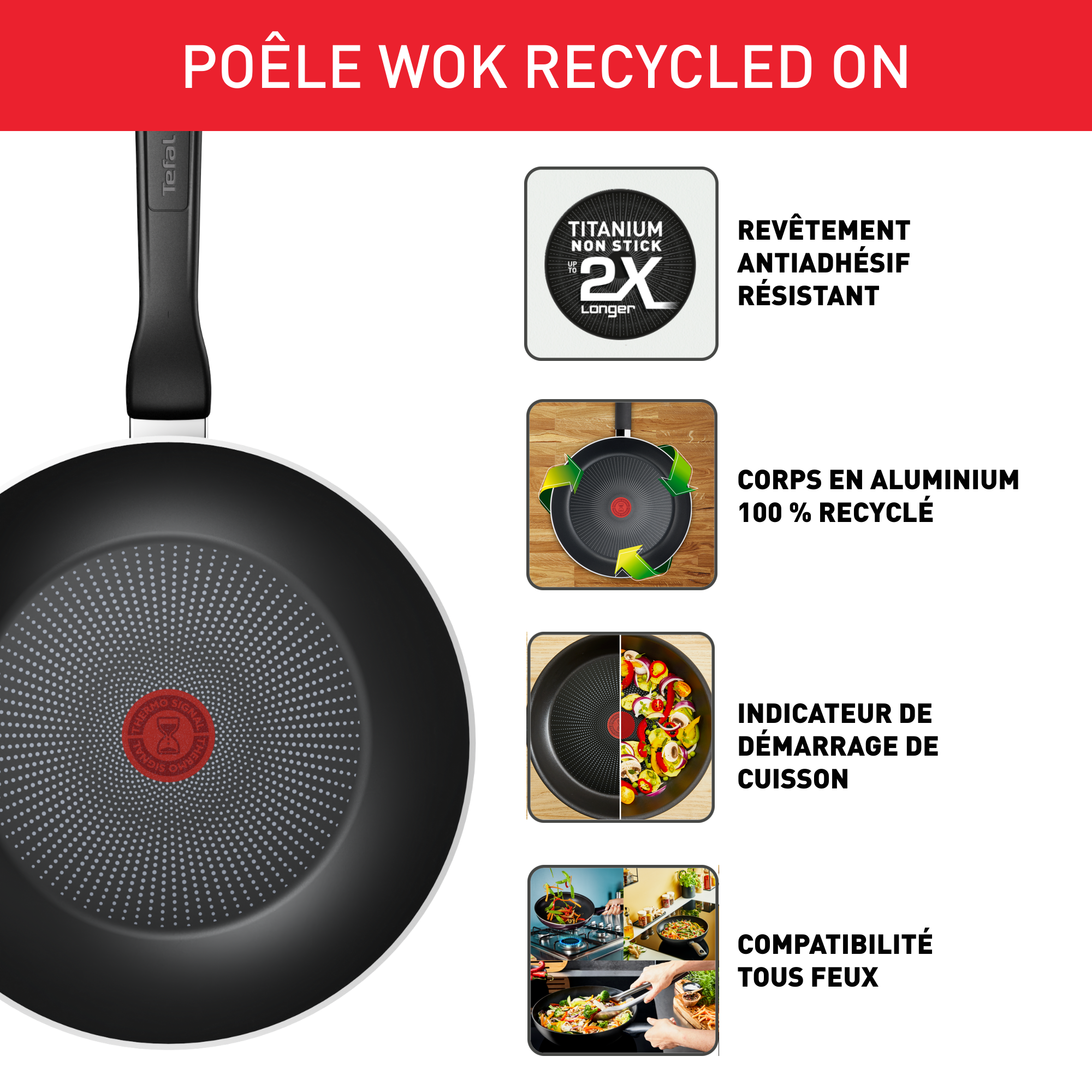 Recycled On Poêle wok 28&nbsp;cm, Revêtement antiadhésif sûr et durable