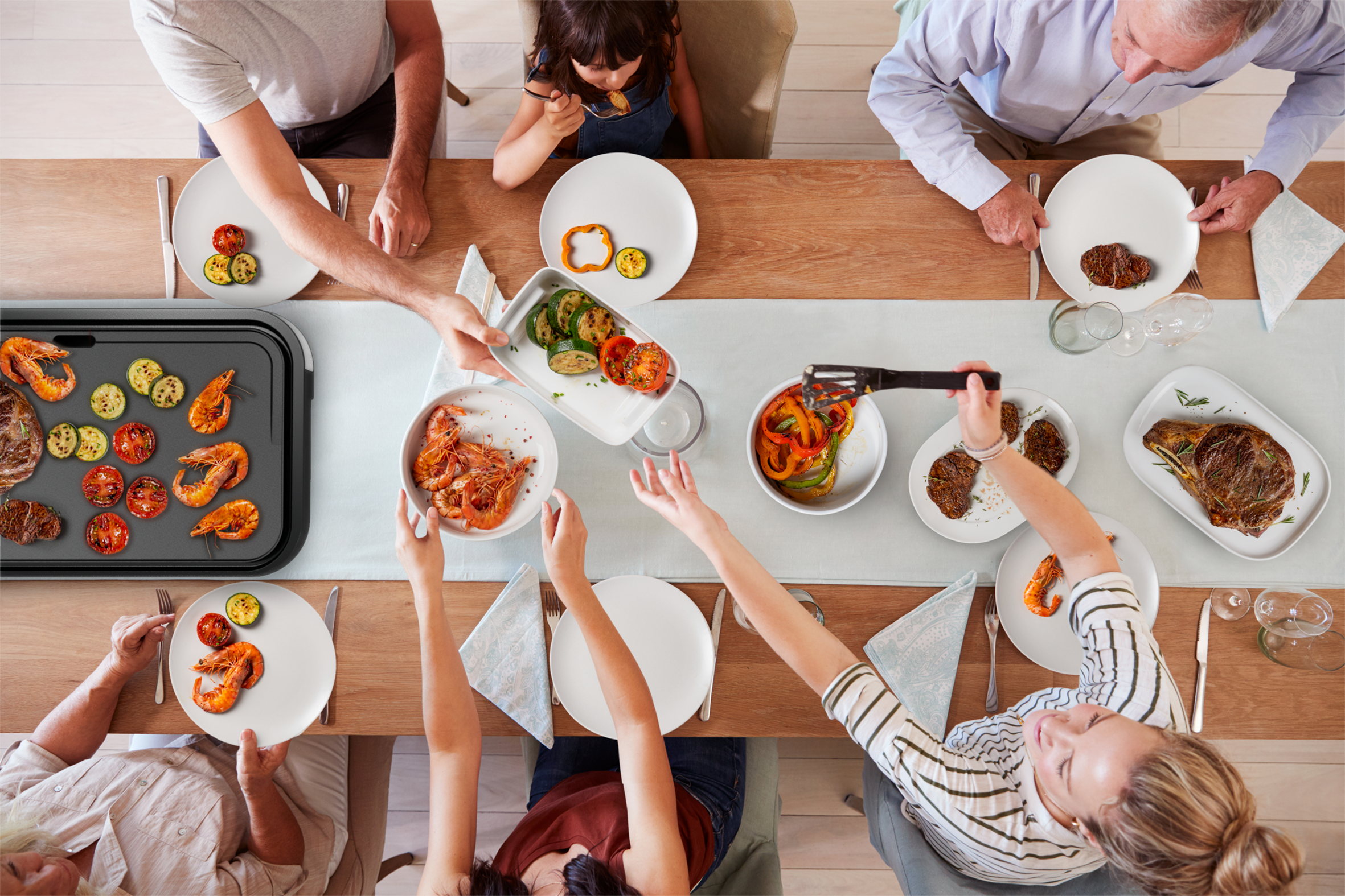 Giant Plancha XL Inox, 12 personnes, Cuisson saine, Thermostat 5 niveaux, 250°C