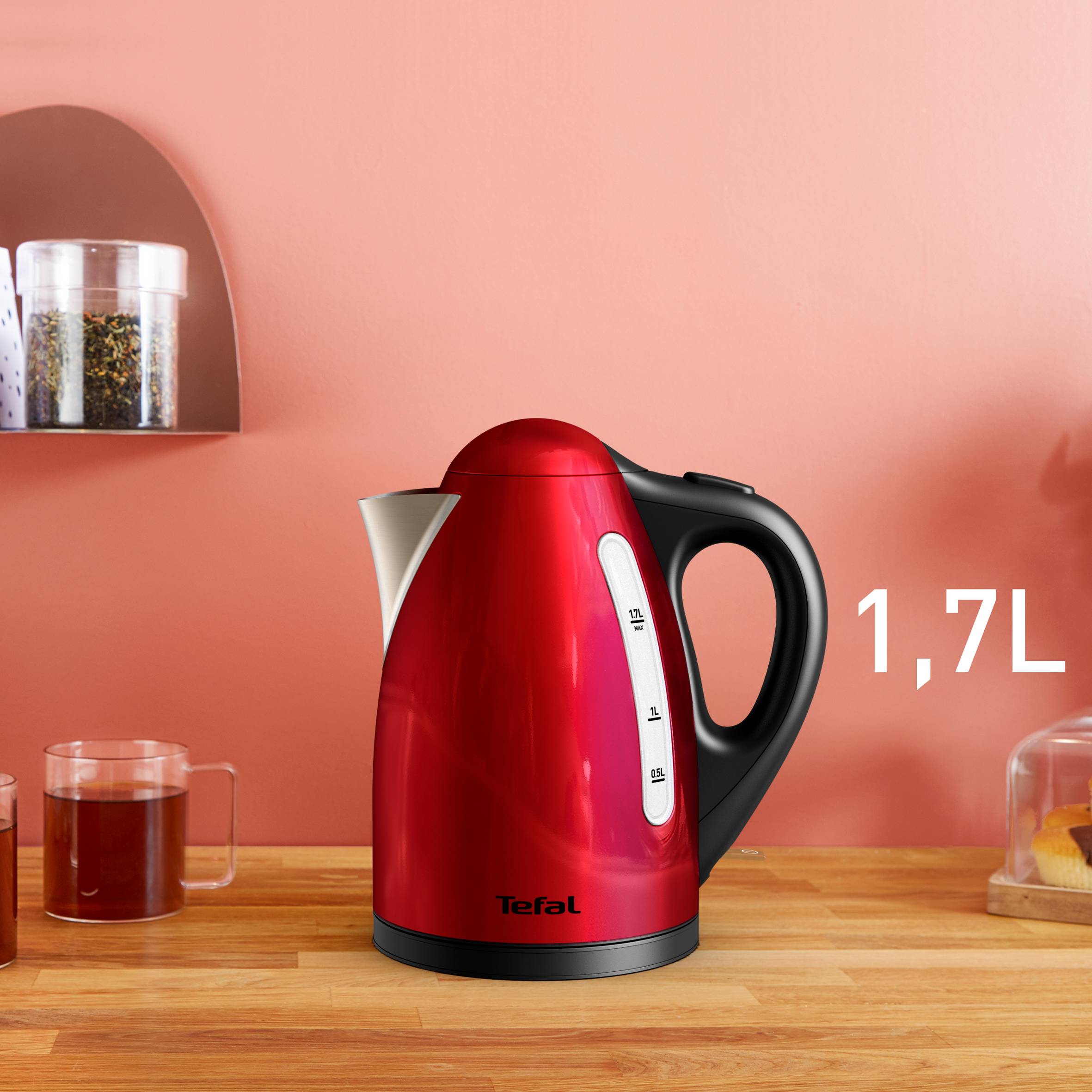 Bouilloire 1,7l rouge inox
