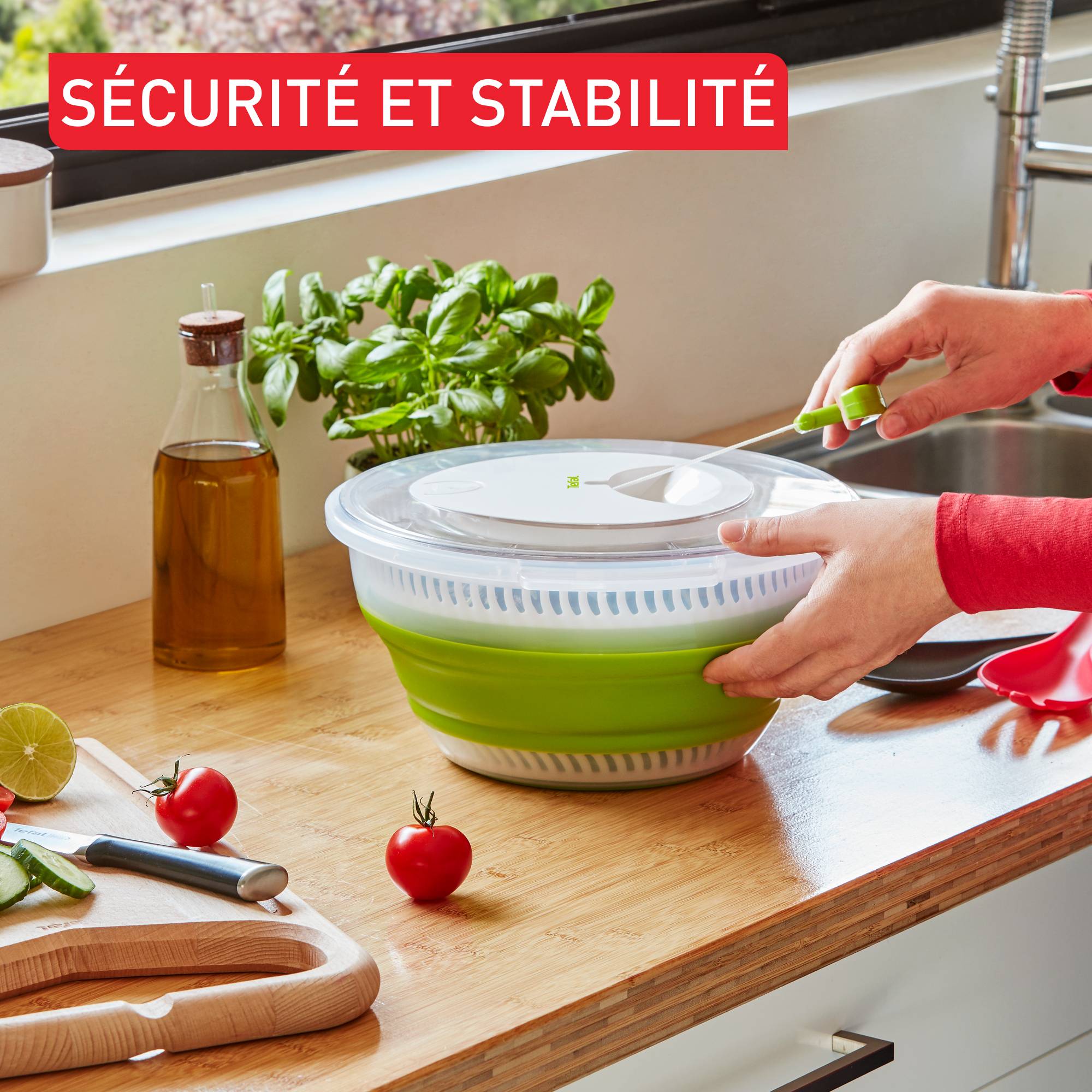 Tefal, Essoreuse à salade pliable, 4 L, Compacte, Base antidérapante, Compatible lave-vaisselle