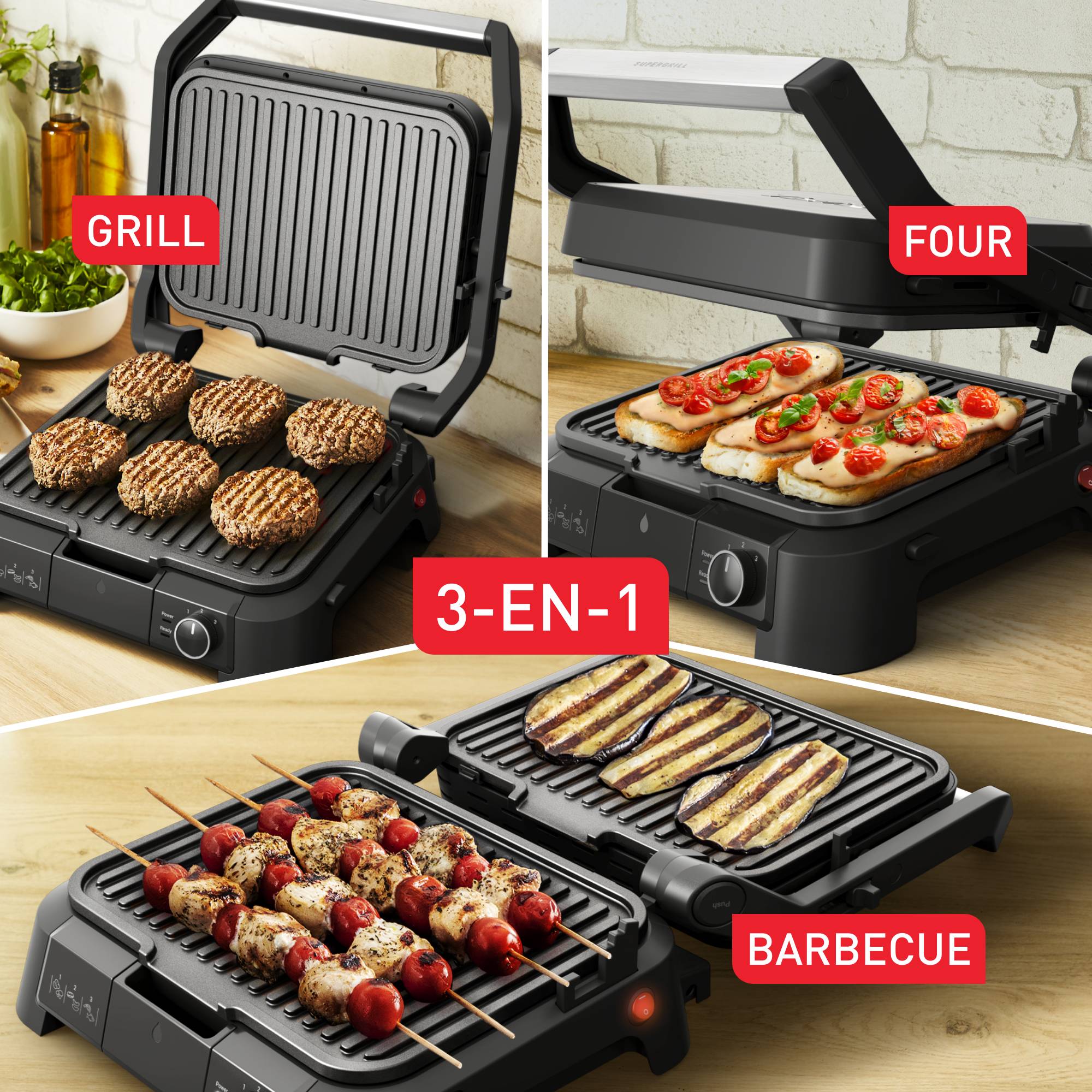 SuperGrill 3-en-1, Gril de contact, Barbecue, Position four