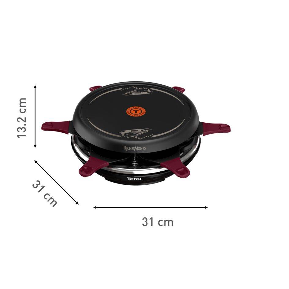 RichesMonts, Appareil à raclette 3-en-1, Raclette, Plancha, Crêpière, Antiadhésif, 6 personnes