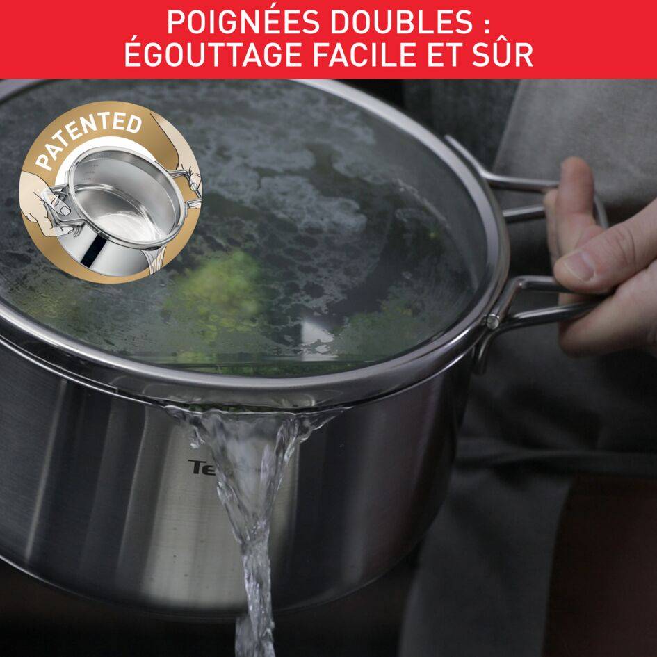 Nordica, Inox, Batterie de cuisine 6 p, Couvercle égouttoir, Induction