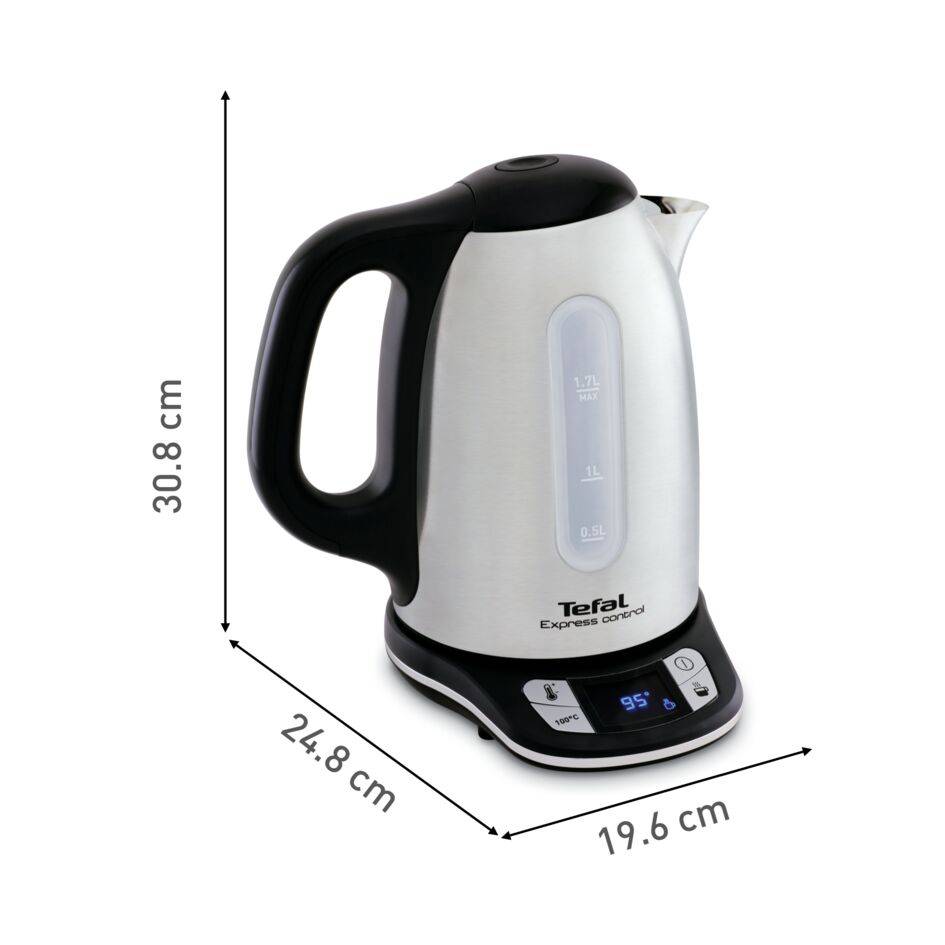 Bouilloire électrique Express inox sans fil 1,7 L, Réglable de 60 à 100°