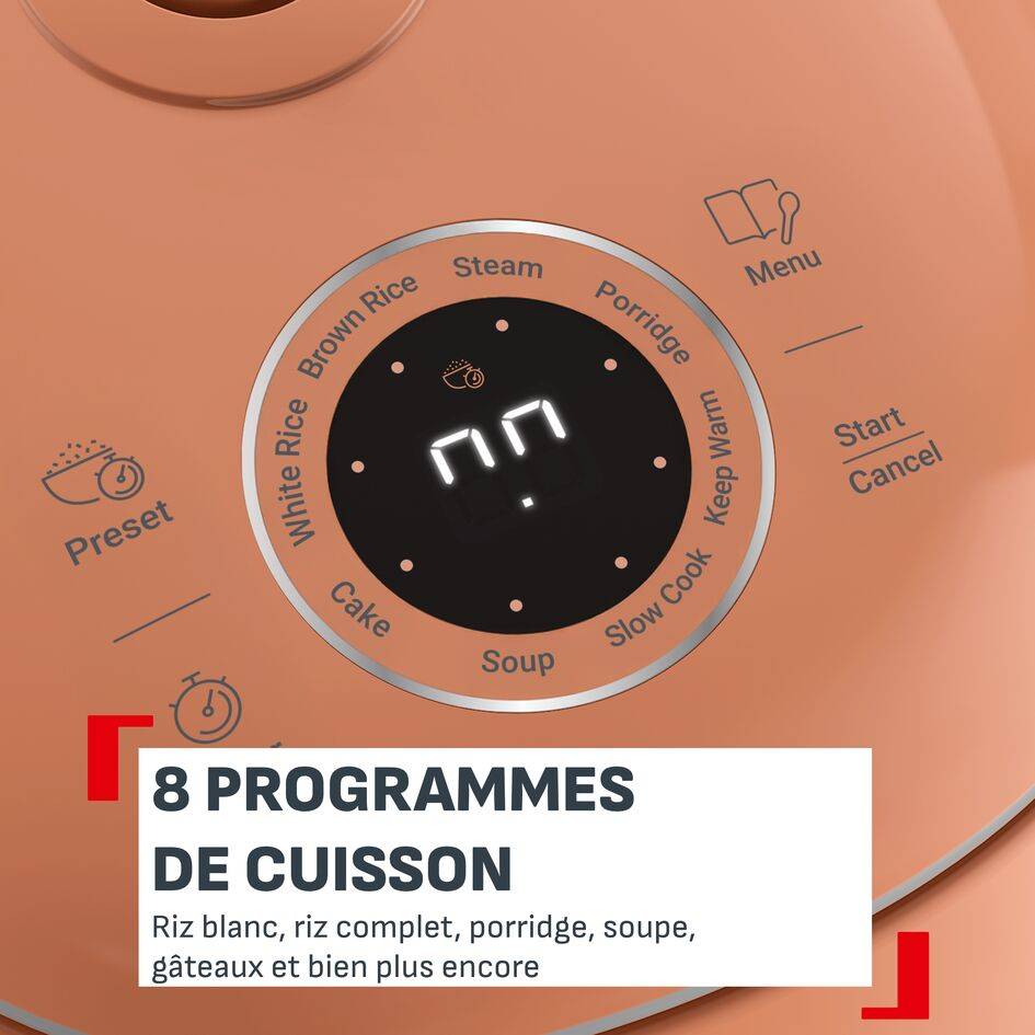 Pop, Cuiseur de riz 2 L, 8 programmes, Résultats savoureux, Format compact
