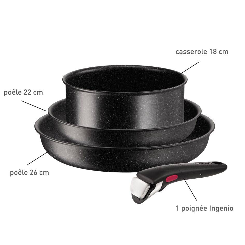 Ingenio Darkstone, Antiadhésif, Poêles 22/26cm, Casserole 18cm, Poignée, Induction