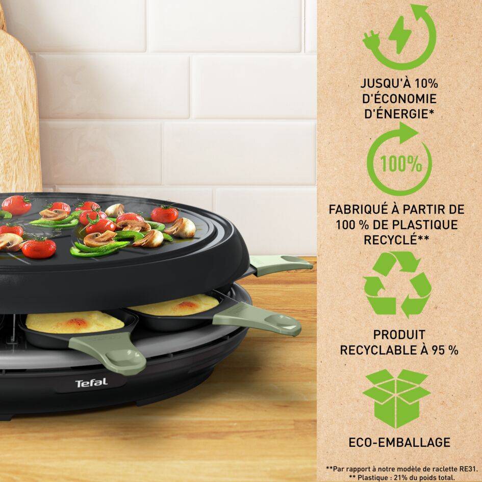 Eco Raclette, Appareil à raclette et gril, Antiadhésif, 8&nbsp;personnes