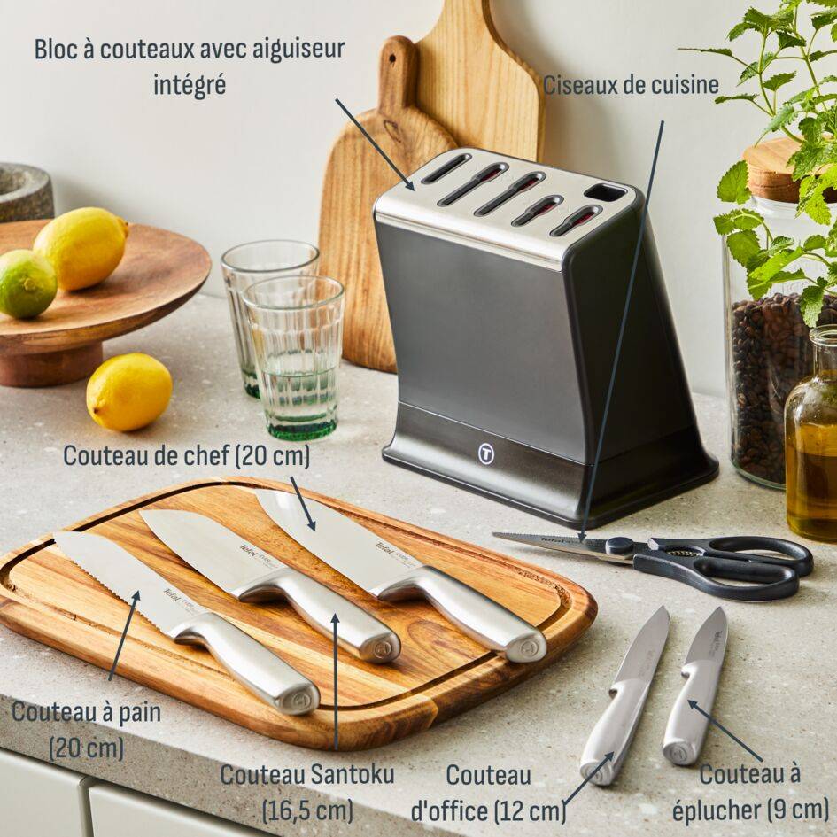 EverSharp, Set de couteaux 6&nbsp;pièces en acier inoxydable et bloc avec affûteur