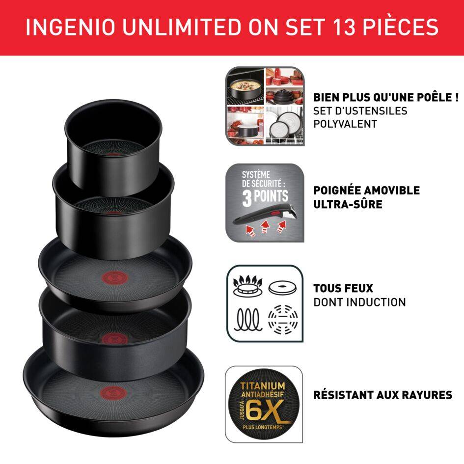 Ingenio Unlimited, Antiadhésif, Batterie de cuisine 13 pièces, Induction