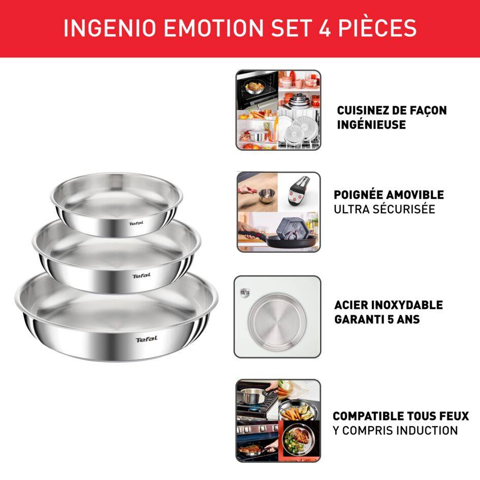 Ingenio Emotion, Set 4p manche amovible, Inox, Induction