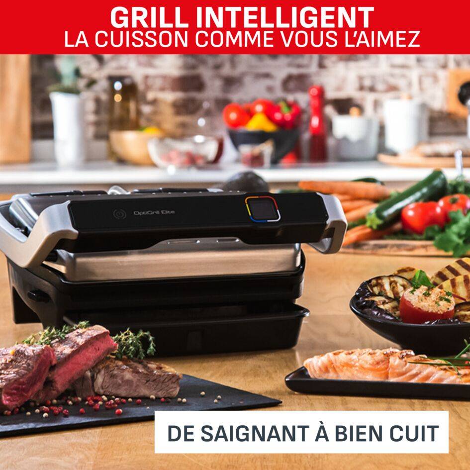Optigrill Elite, grill intelligent, 12 programmes, mode manuel, fonction marquage, 4 personnes