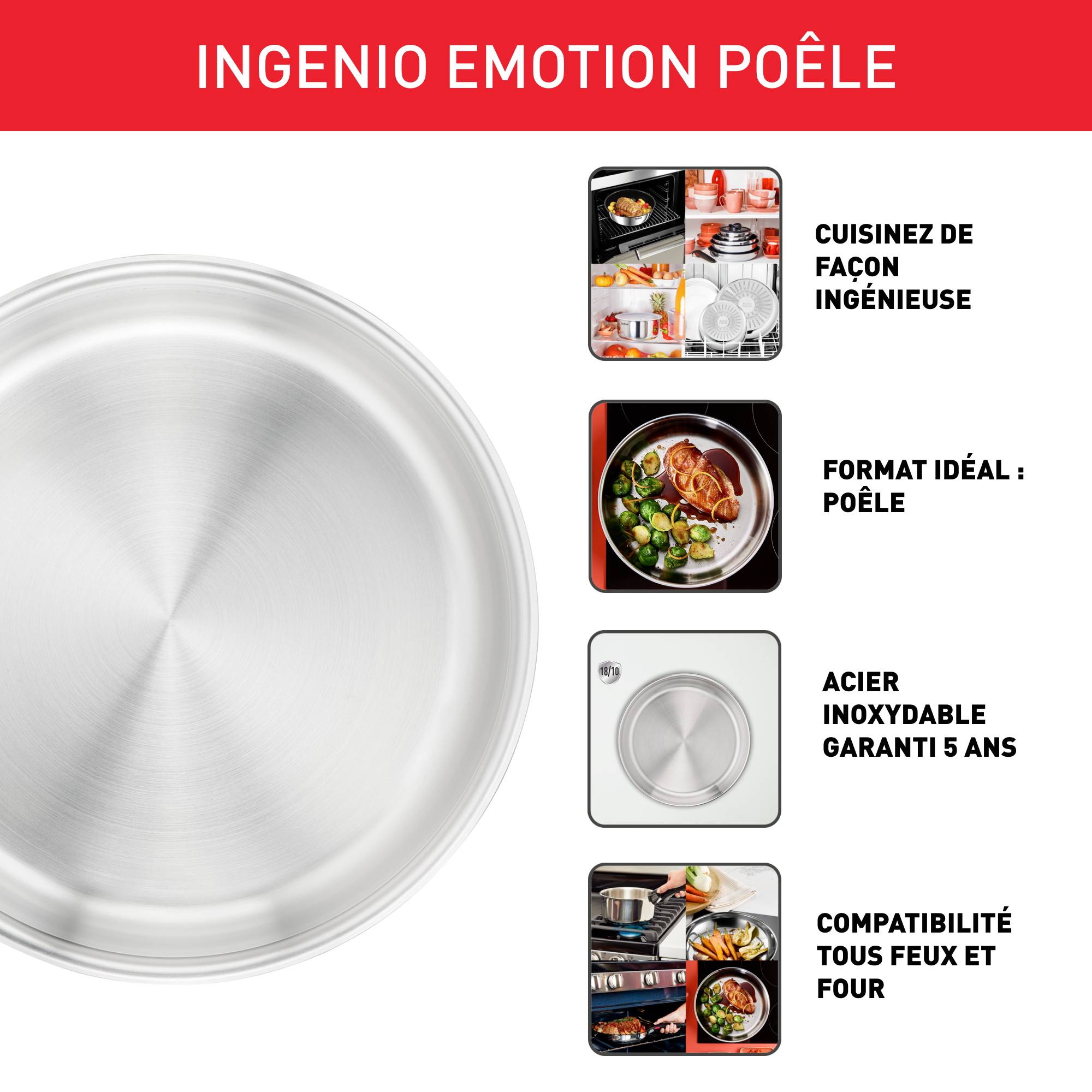 Emotion, Poêle inox non revêtue, Acier inoxydable, 24 cm