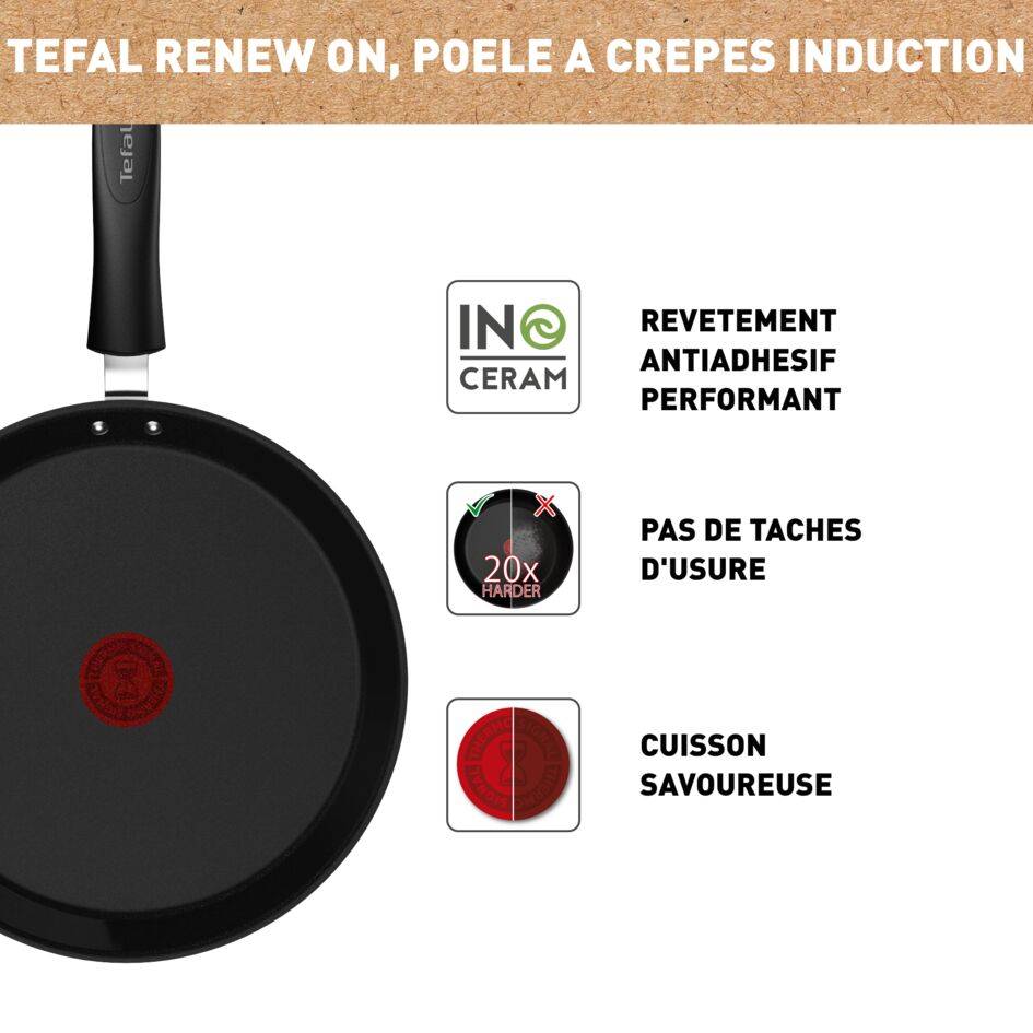 Renew On,Revêtement Céramique,Poêle à crêpes 25 cm, Induction