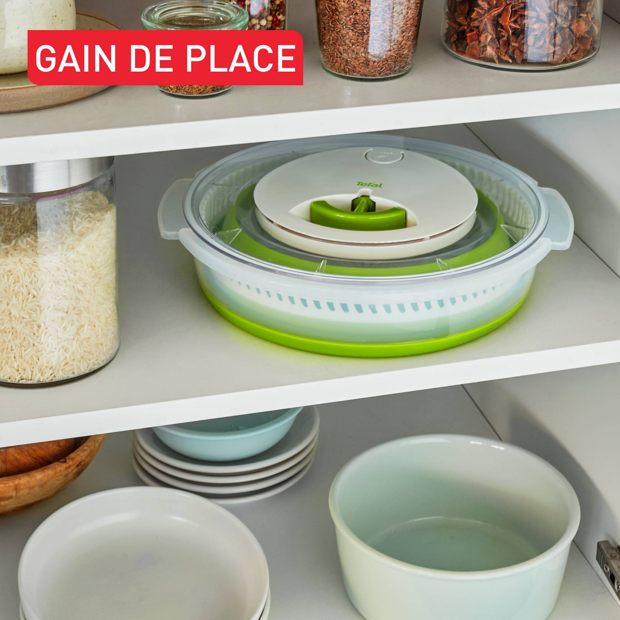 Tefal, Essoreuse à salade pliable, 4 L, Compacte, Base antidérapante, Compatible lave-vaisselle