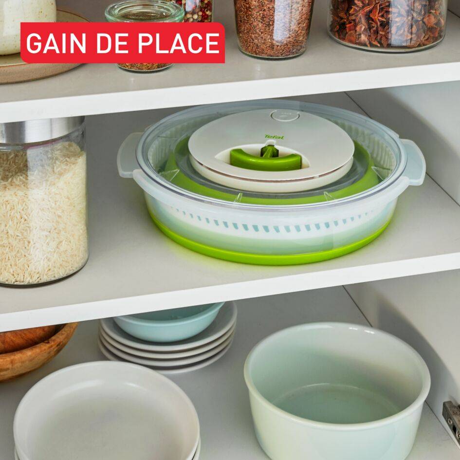 Tefal, Essoreuse à salade pliable, 4&nbsp;L, Compacte, Base antidérapante, Compatible lave-vaisselle