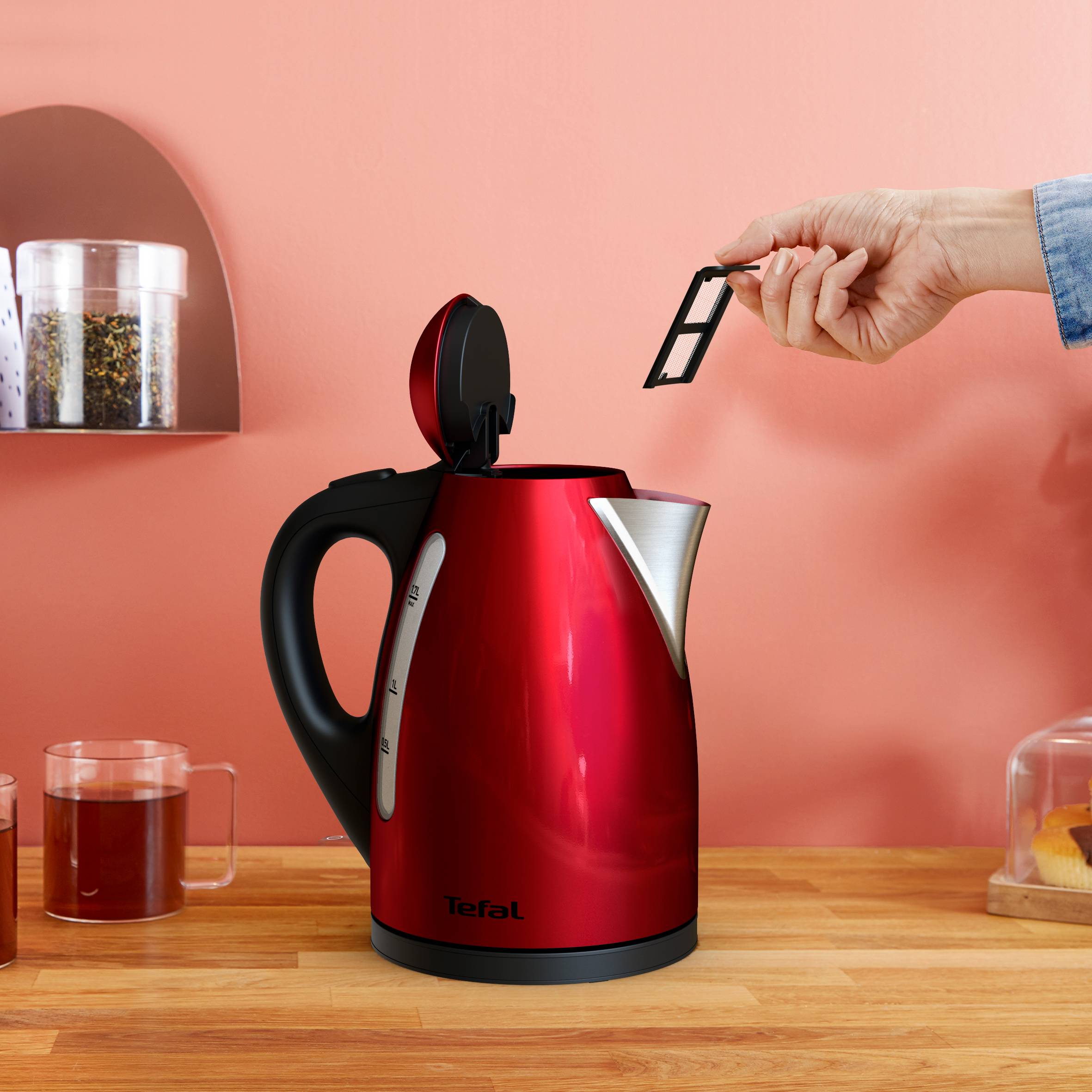 Bouilloire 1,7l rouge inox