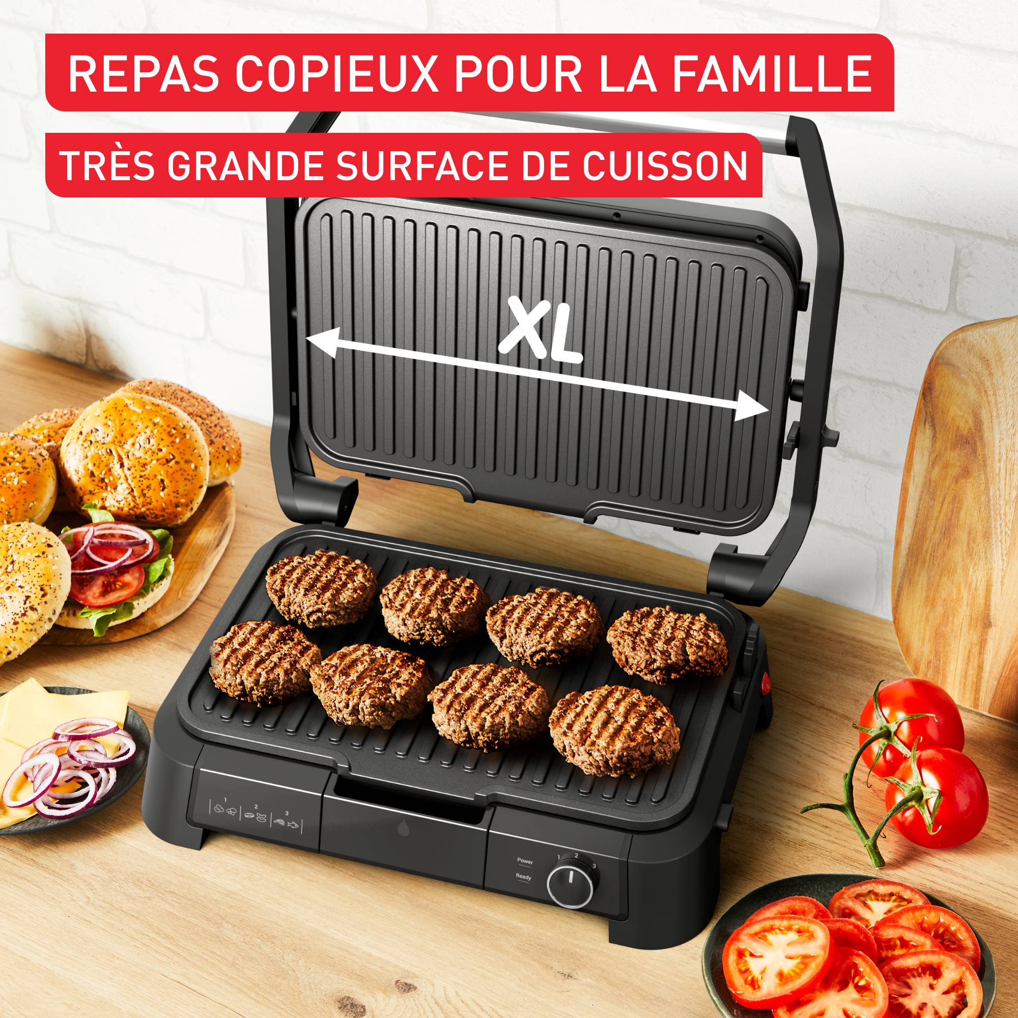 SuperGrill 3-en-1 XL, Gril de contact, Barbecue, Position four, Jusqu'à 8 pers