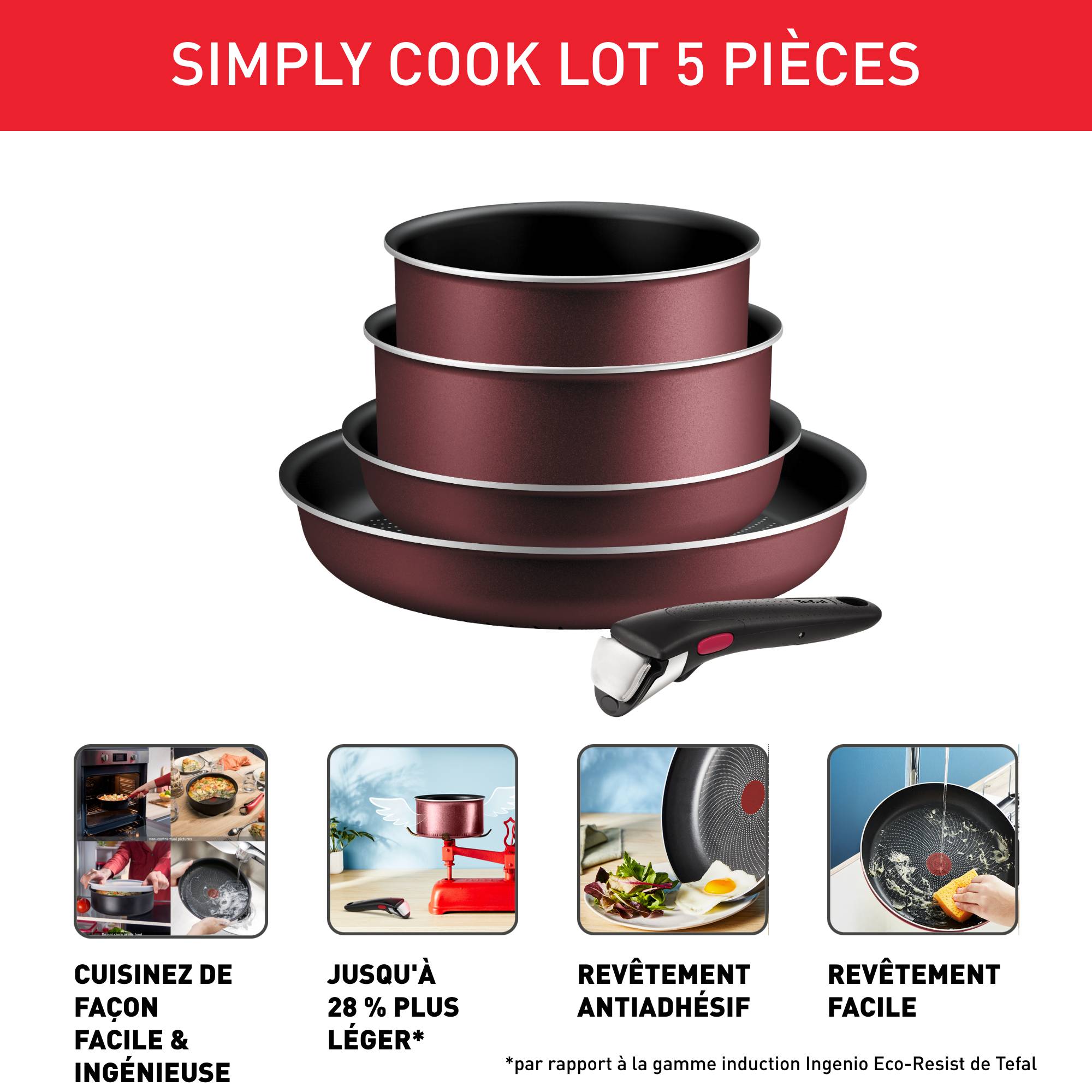 Ingenio Simply Cook, Antiadhésif, Batterie de cuisine 5 p, Induction, Légèreté