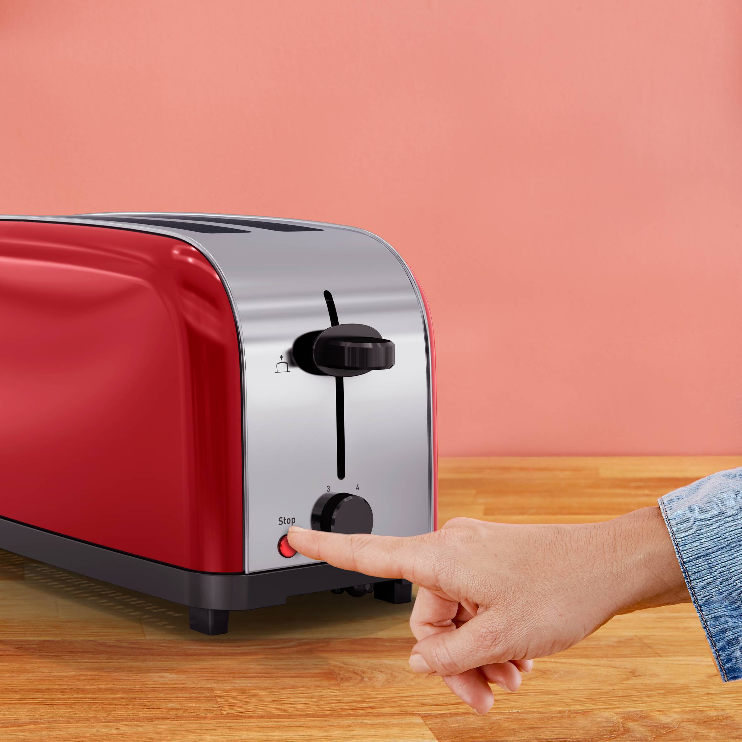 Grille-pain tefal 2 longues fentes rouge inox