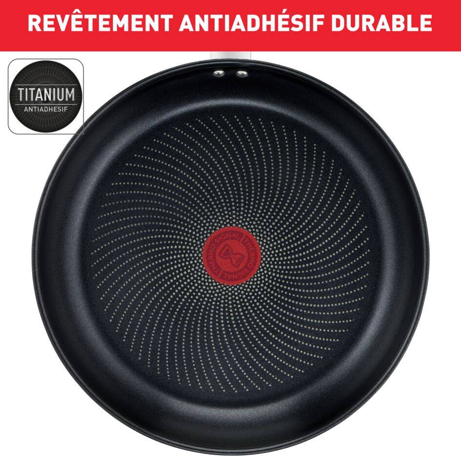 Delicious Batterie de cuisine inox 8 pièces Casserole 16 cm, Faitout 24 cm + couvercle, Poêles revêtues 24/28 cm, Louche, Ecumoire, Feutrine protège-poêles