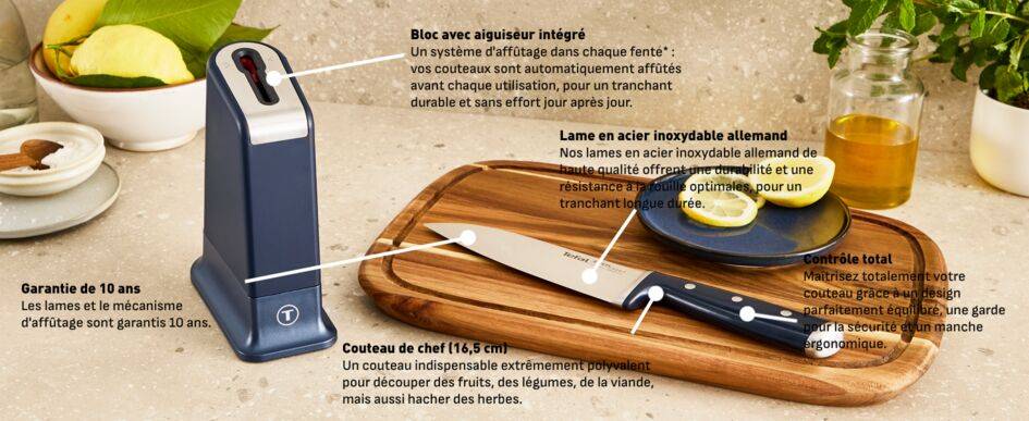 EverSharp, Couteau de chef et bloc à couteau avec système d'aiguisage intégré 