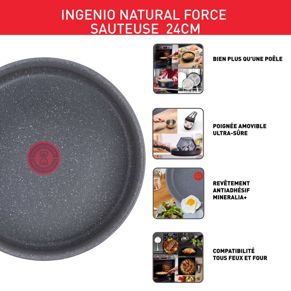 Ingenio Natural Force, Sauteuse manche amovible, Antiadhésif, Induction, 24cm