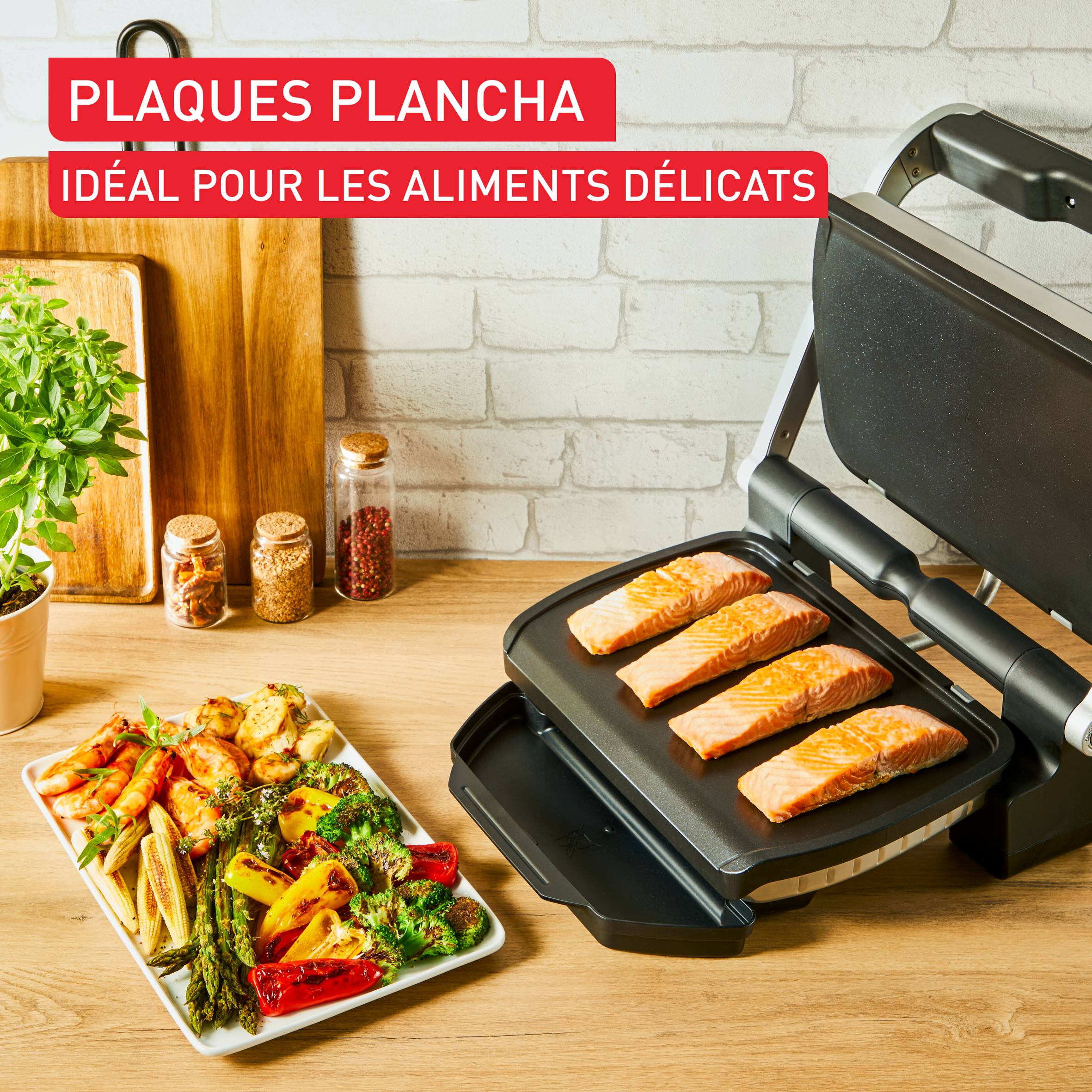 Plaques à plancha pour OptiGrill/OptiGrill Elite, antiadhésives idéales pour les ingrédients délicats