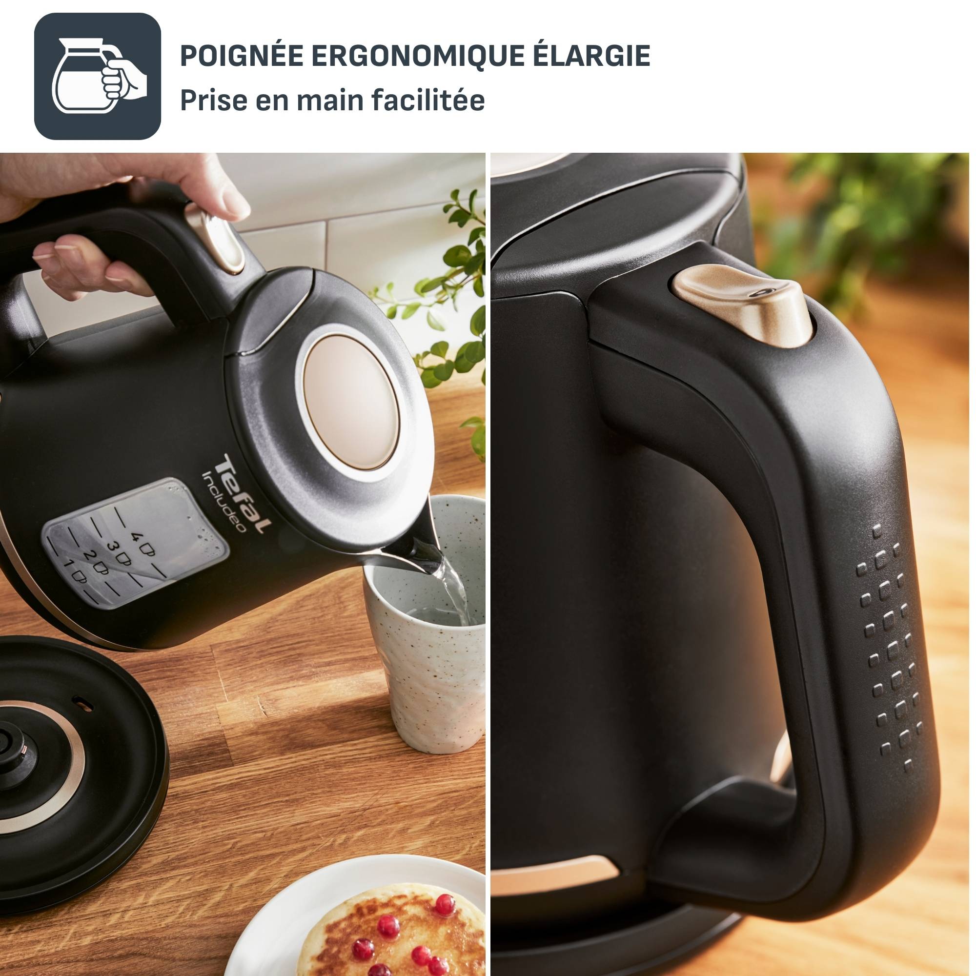 Bouilloire électrique INCLUDEO 1 L, Utilisation facile pratique, Poignée ergonomique